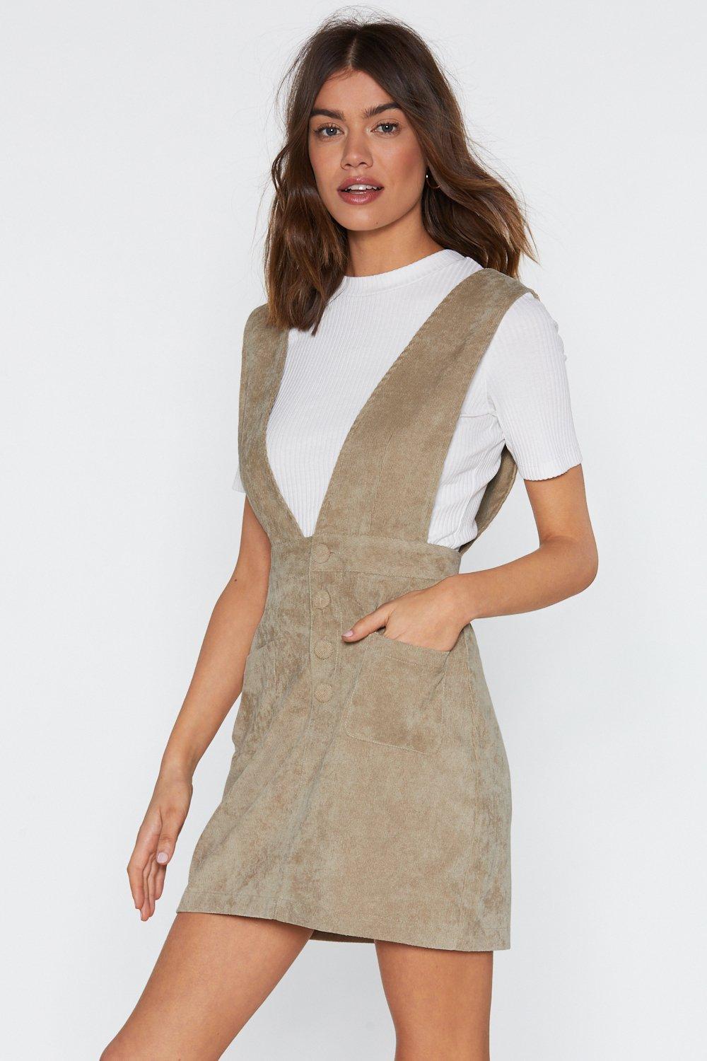 Khaki cord pinafore outlet dress