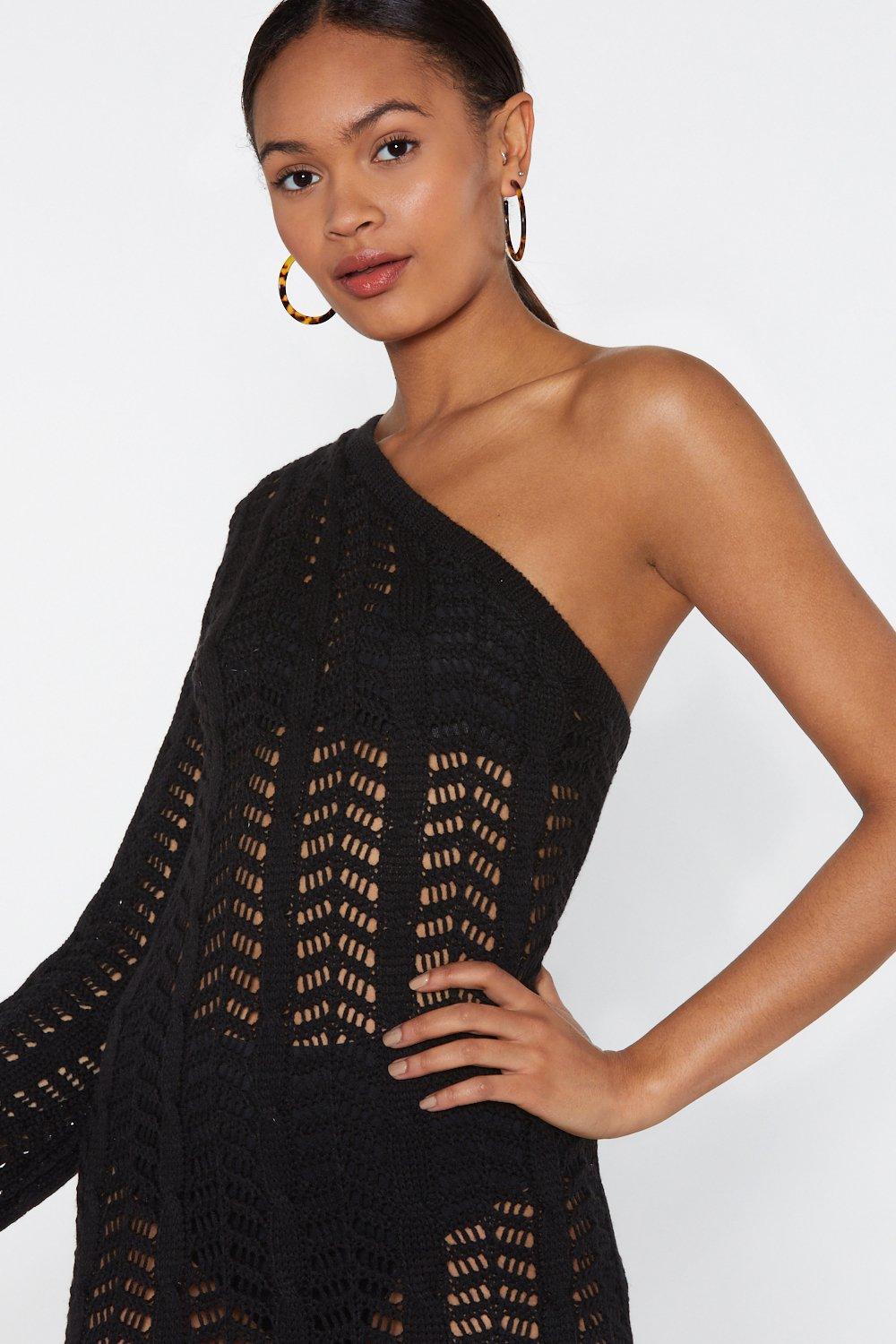 Black crochet hotsell one shoulder dress