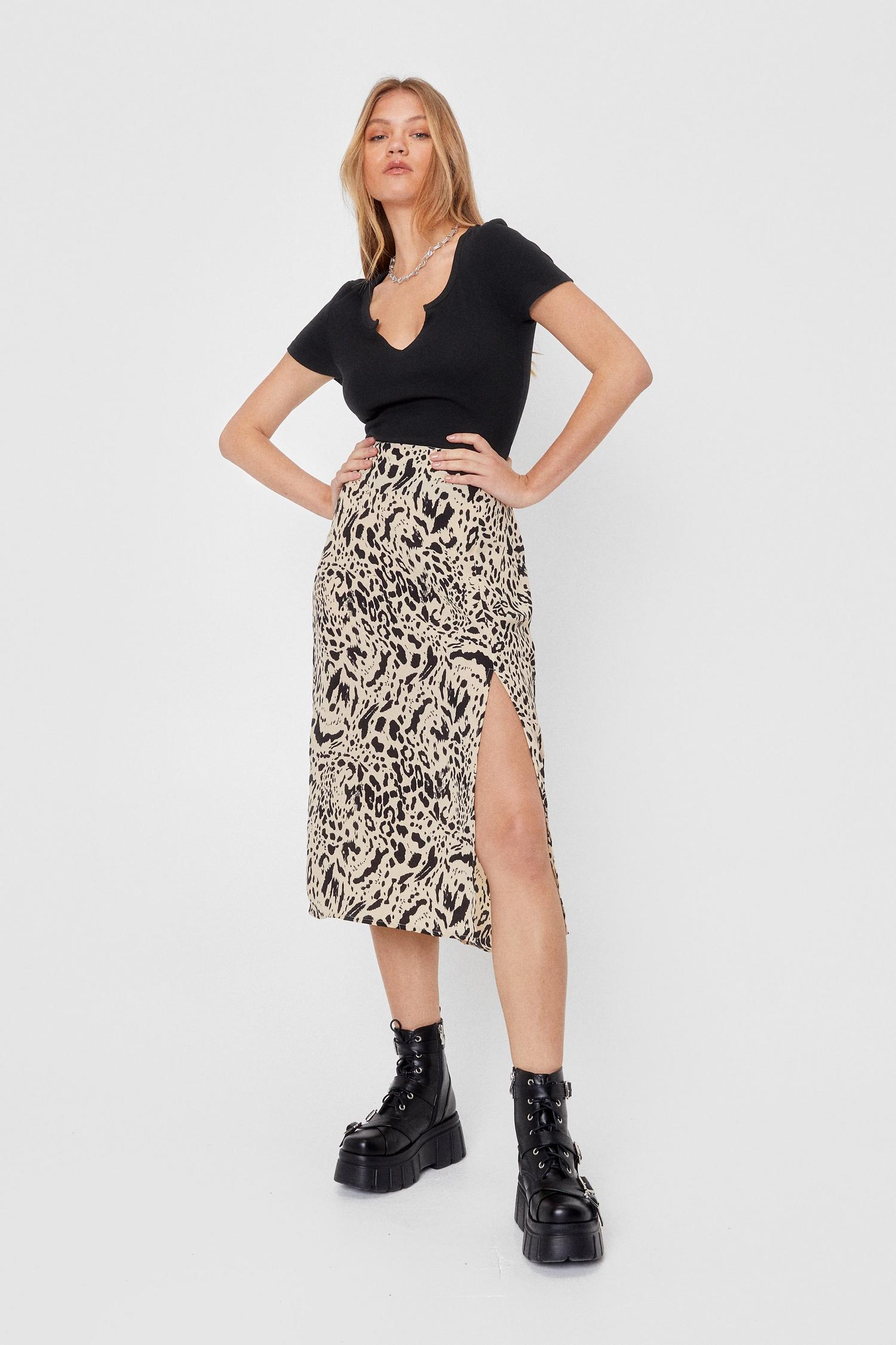 Animal Print Slit Midi Skirt | Nasty Gal
