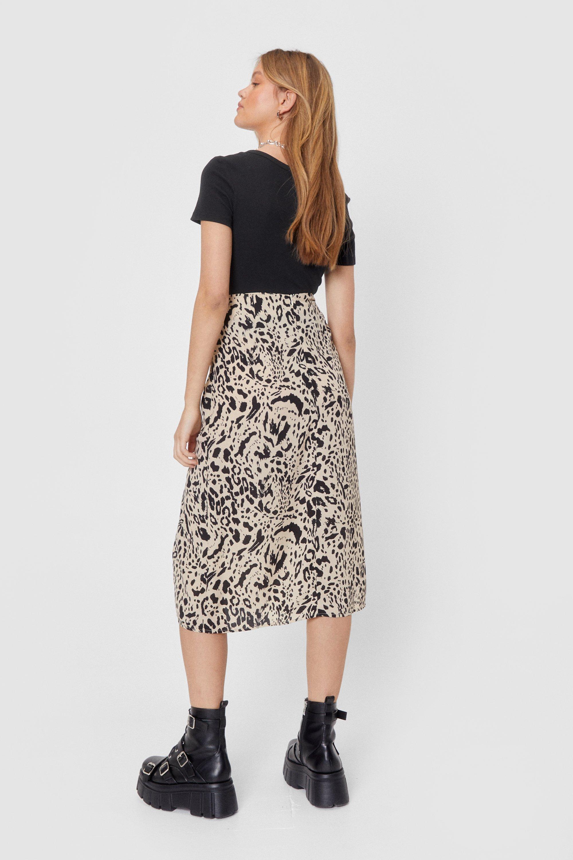 Animal Print Slit Midi Skirt