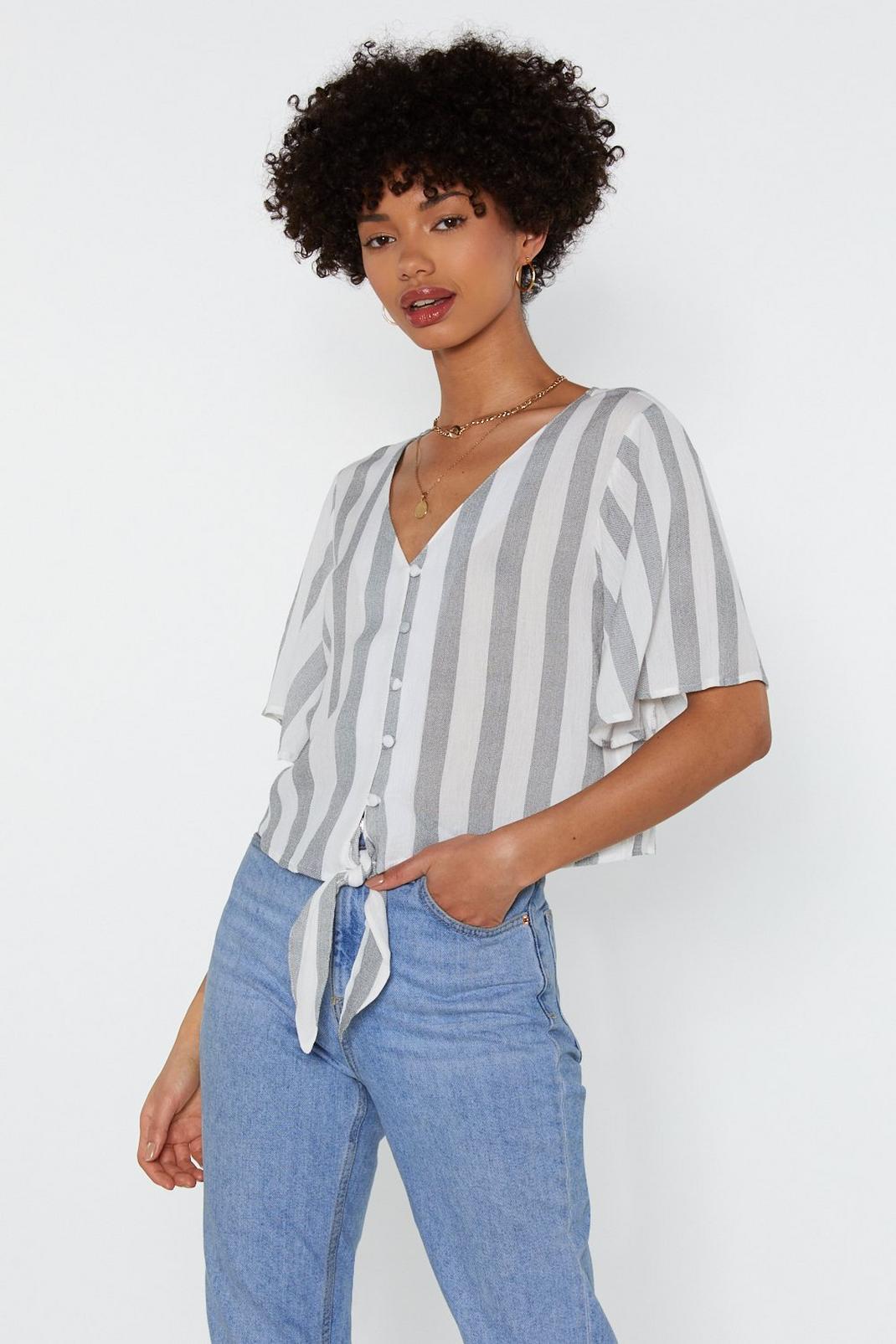 Straighten Your Act Striped Blouse image number 1