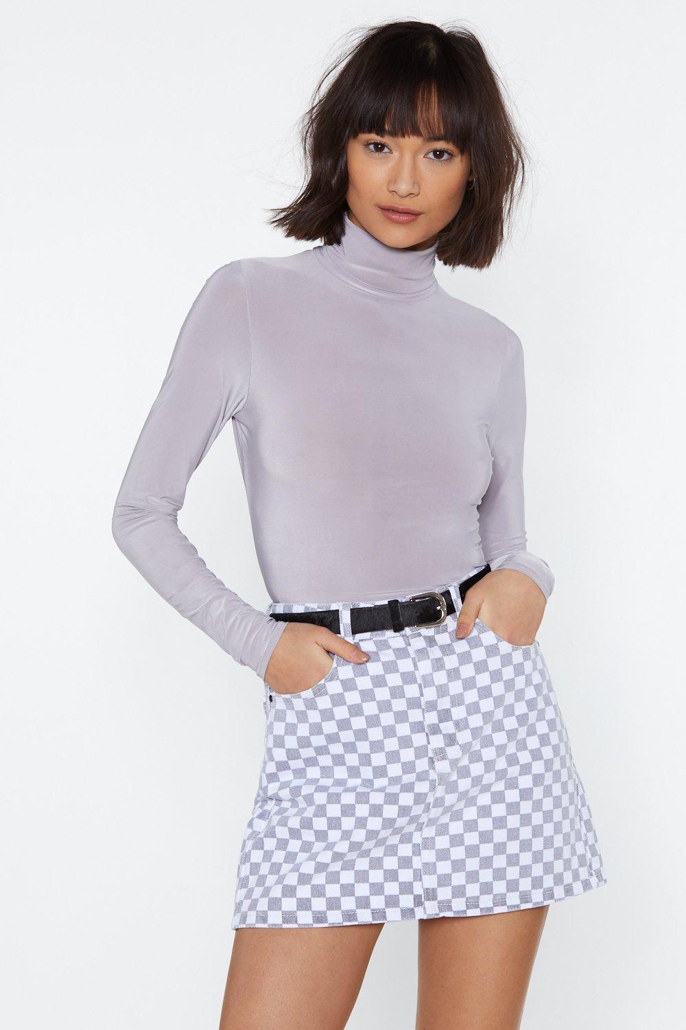 checkerboard denim skirt