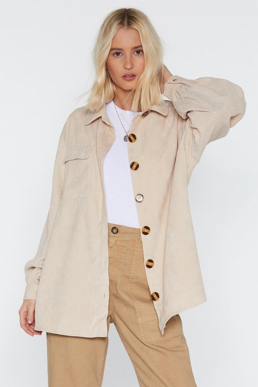 Ecru Button-Down Time Oversized Corduroy Shirt image number 1
