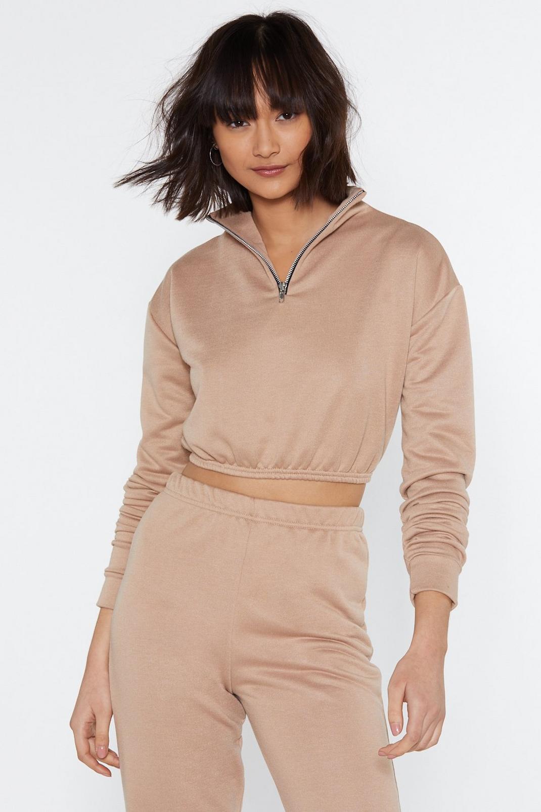 Just for Funnel Cropped Zip Sweater image number 1
