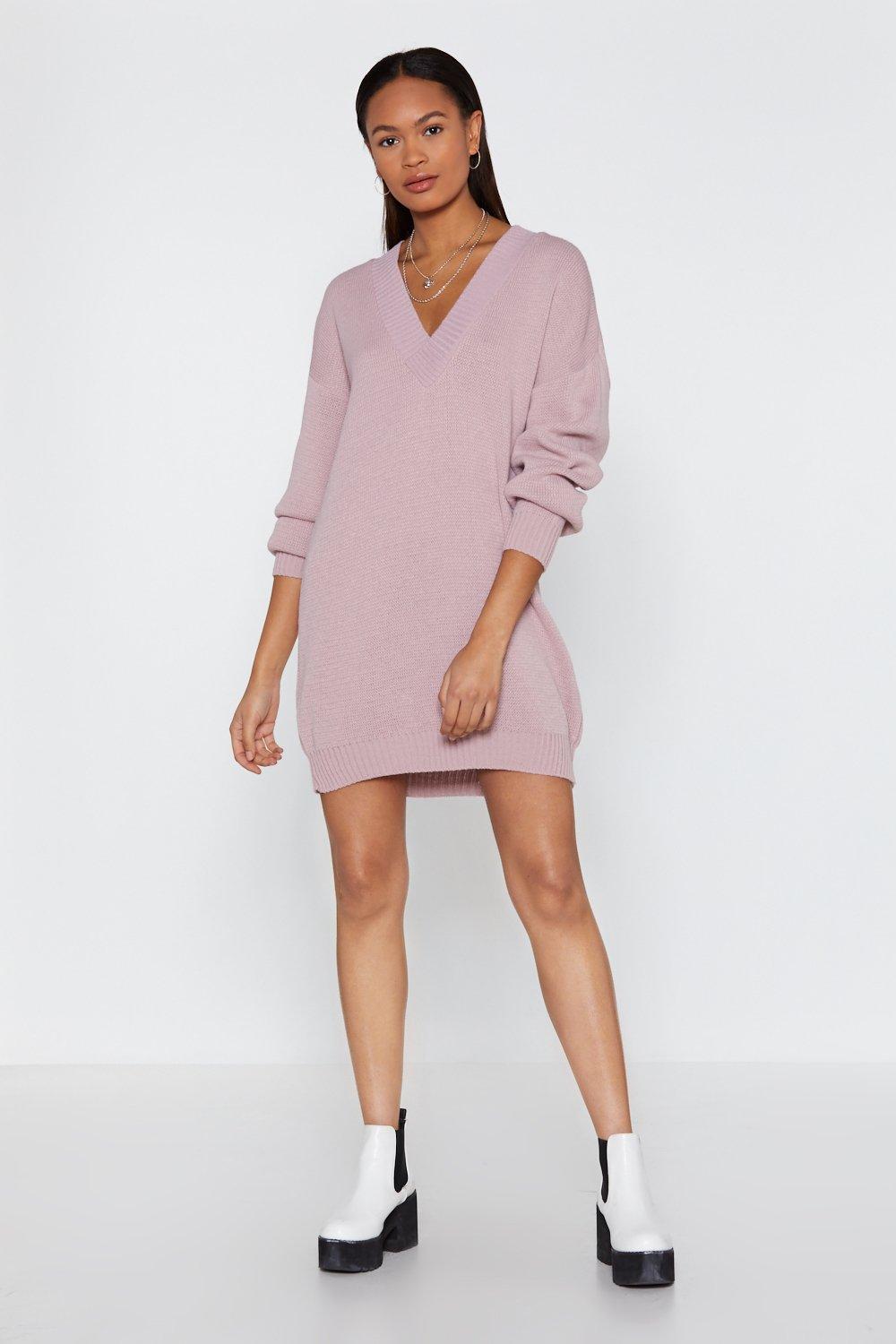 oversized v neck jumper dress