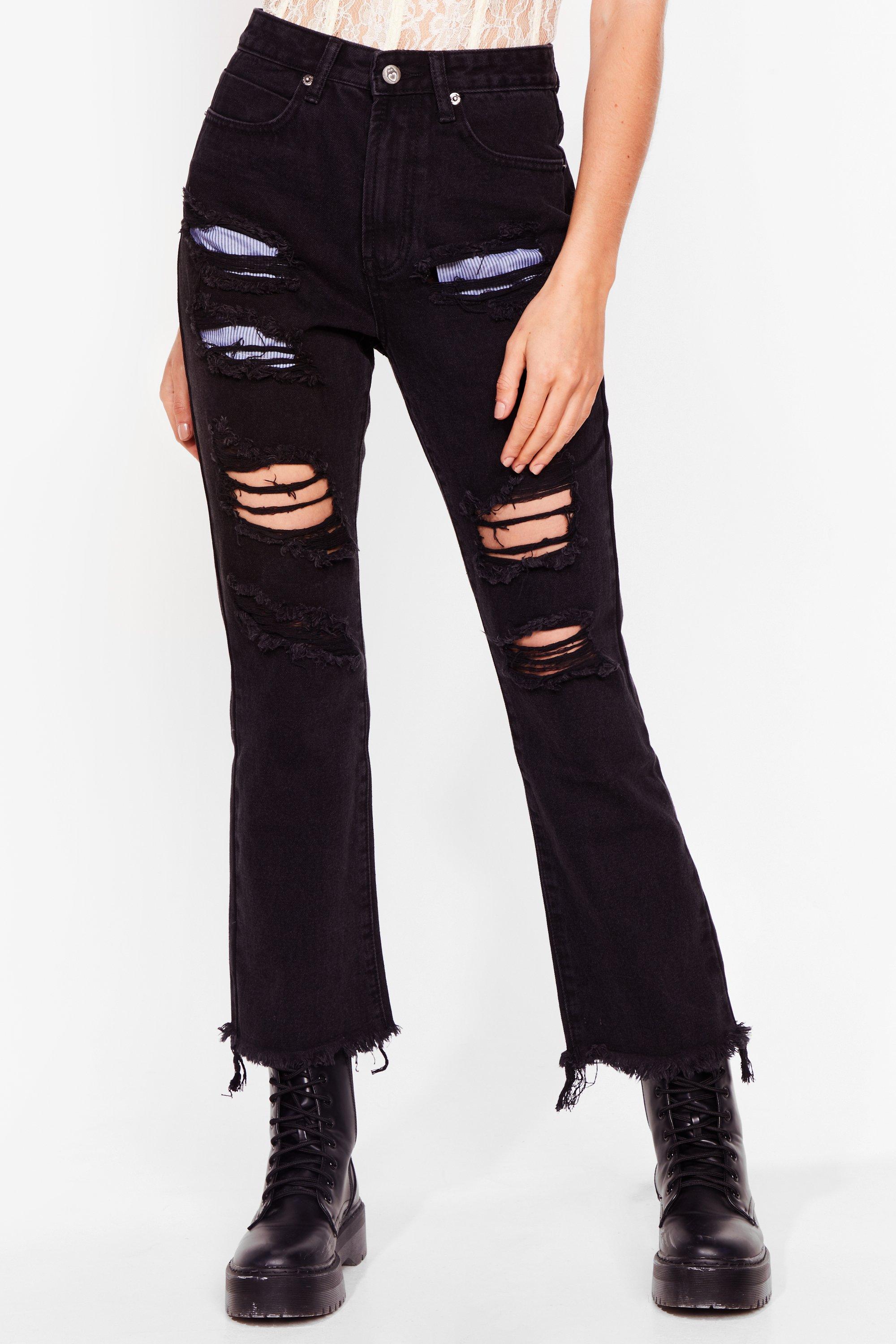 Play Back Ripped Straight Leg Jeans - Black Wash