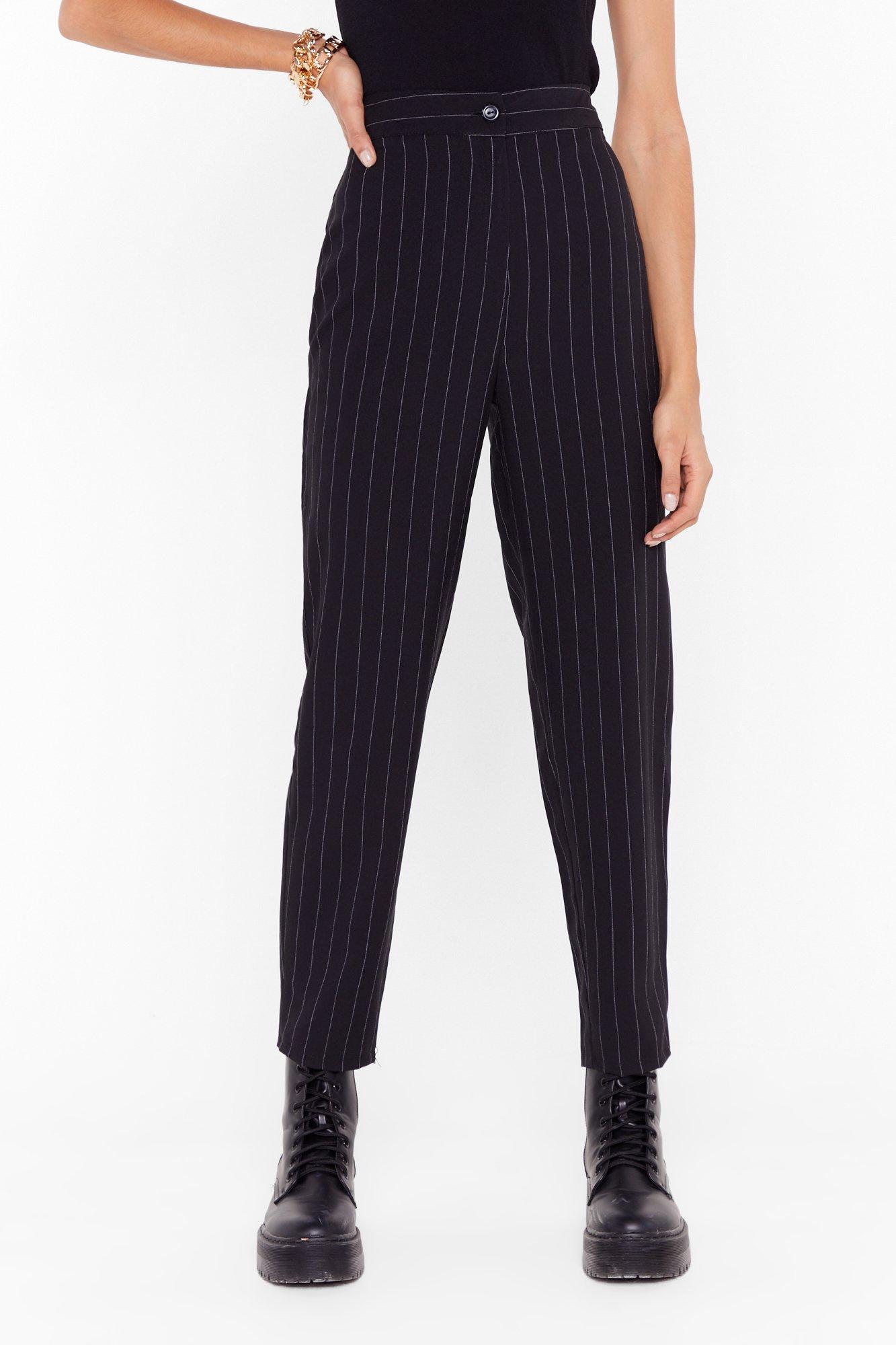 Pinstripe High Waisted Tapered Pants