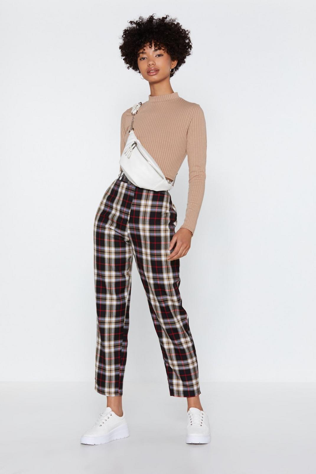 Plaid Button Tapered Pants image number 1
