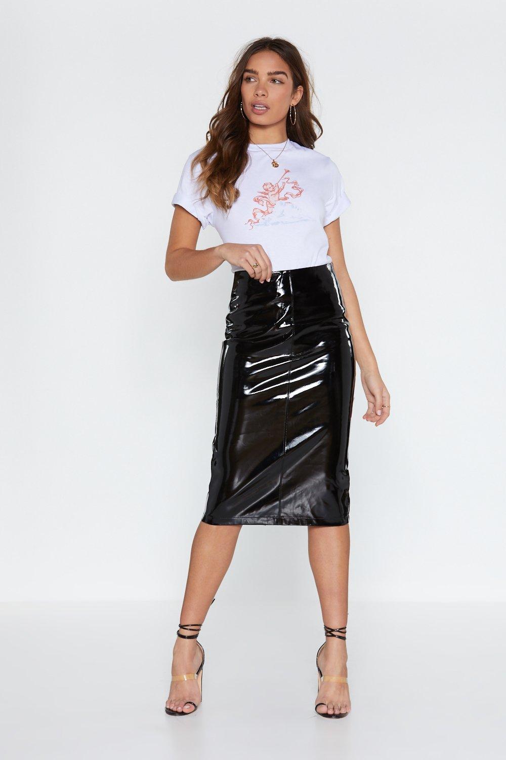 vinyl skirt midi