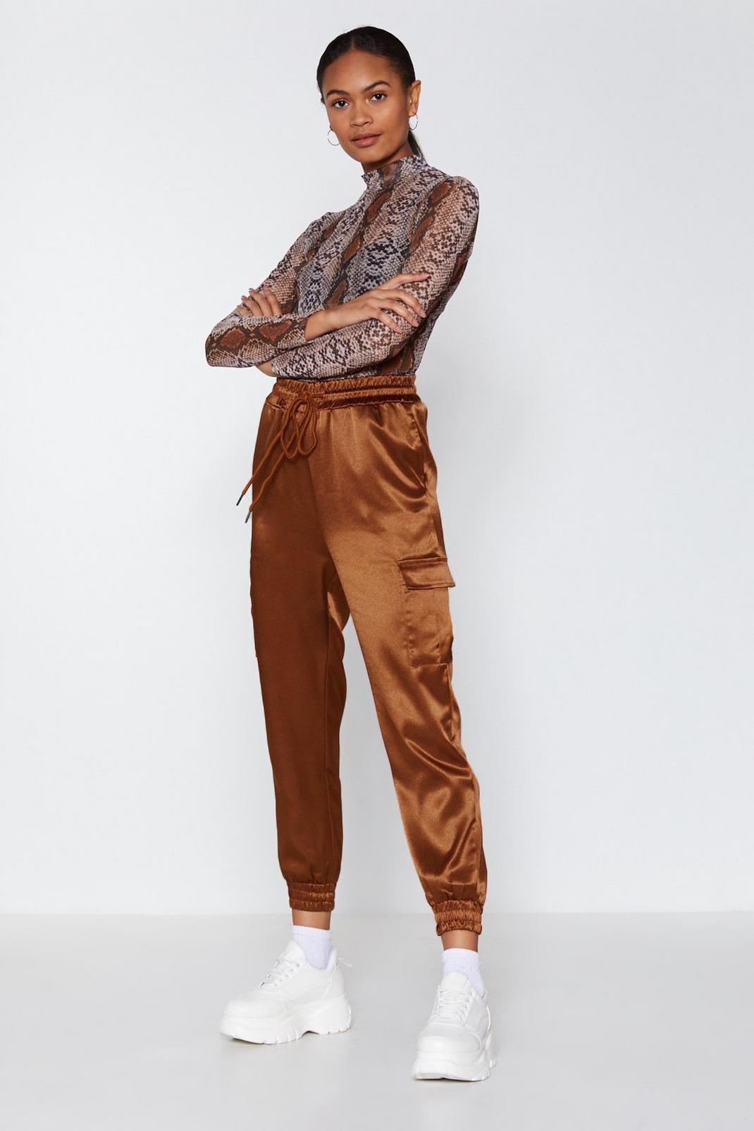 Catch Feelings Satin Cargo Trousers image number 1