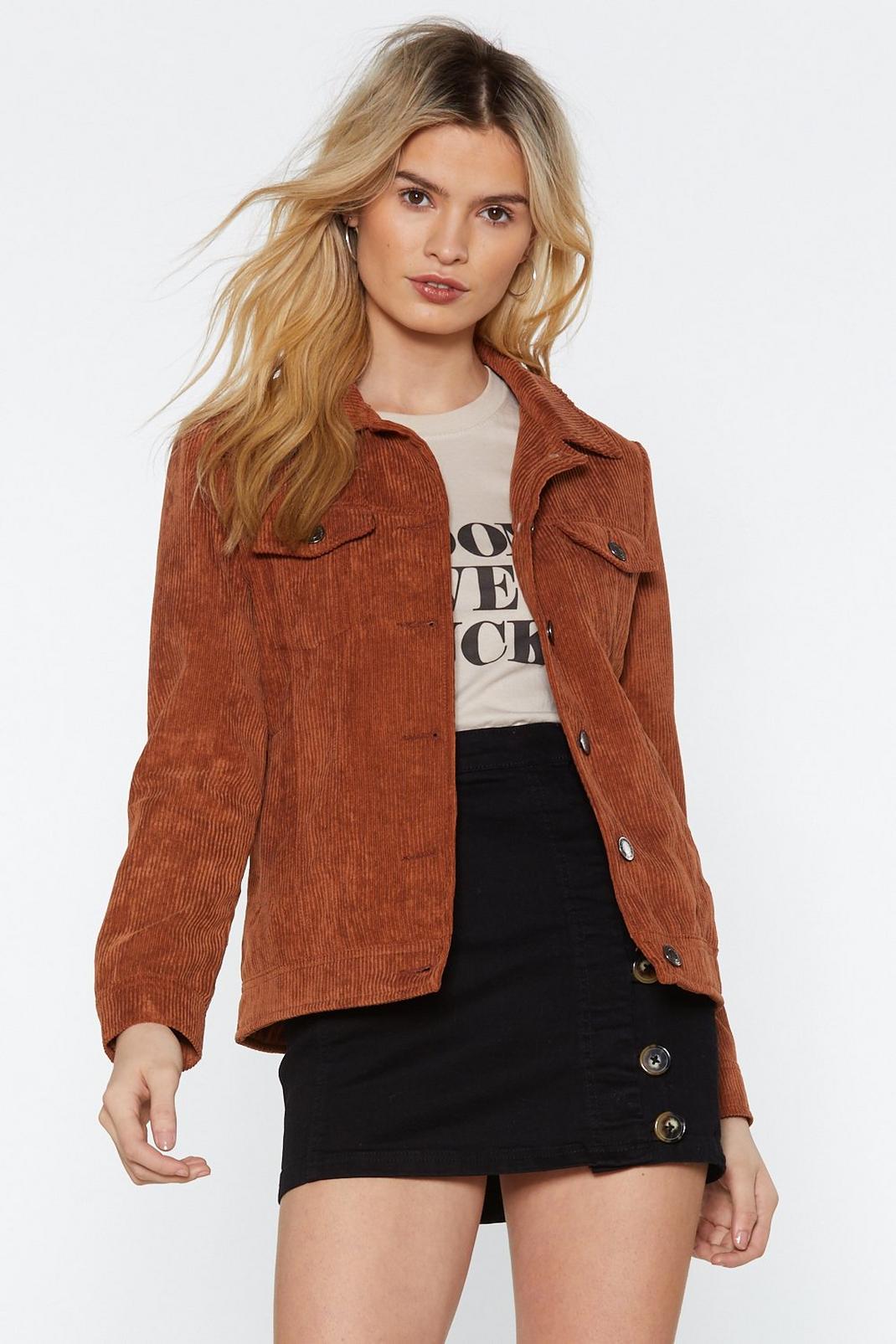 Tan Just For the Record-uroy Buttoned Jacket image number 1