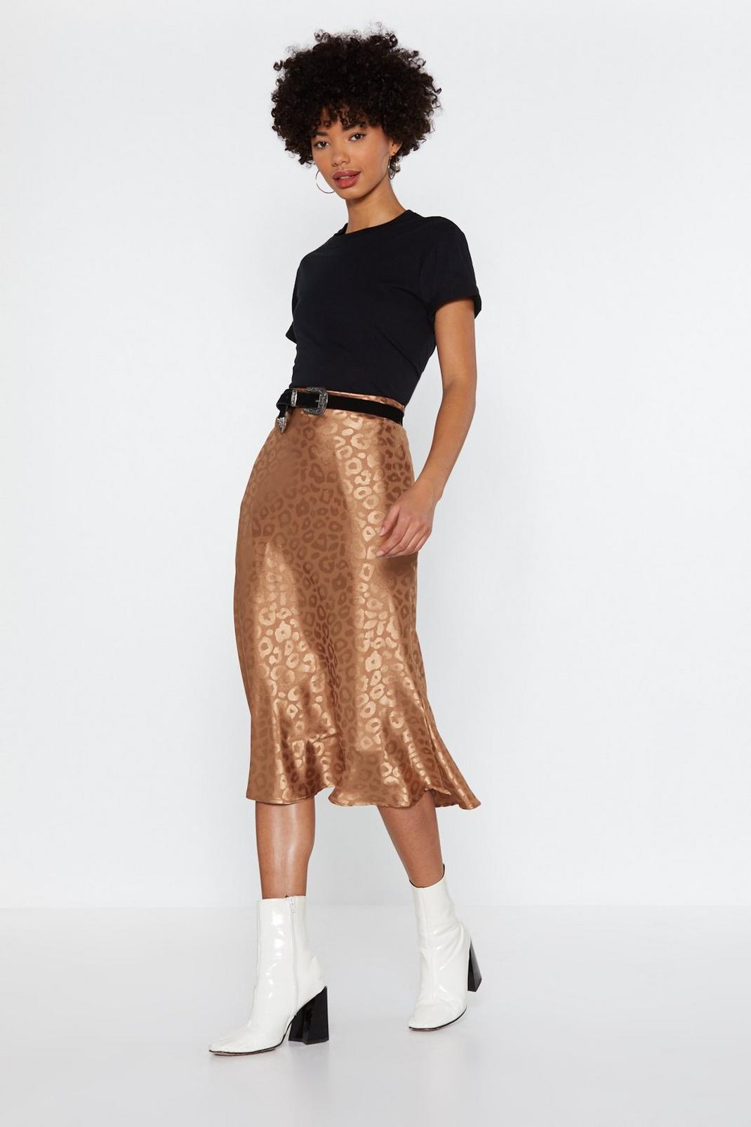 Learn the Leopard Way Satin Midi Skirt image number 1