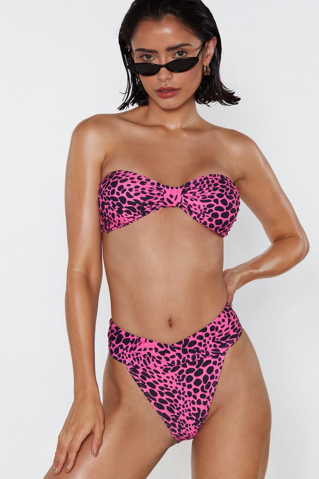 Give It a Dot Cheetah Bandeau Bikini Set image number 1