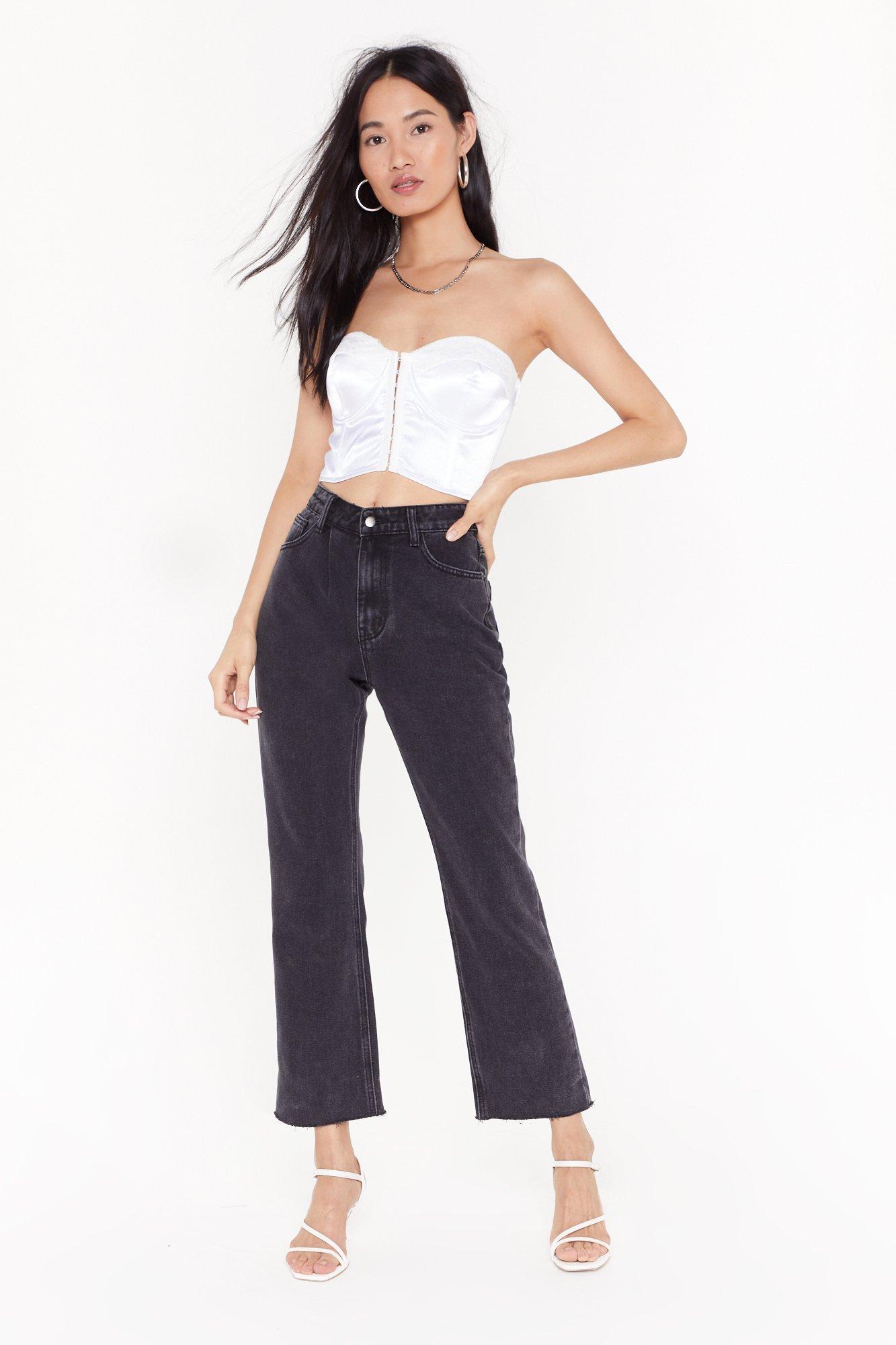 wide leg raw hem jeans