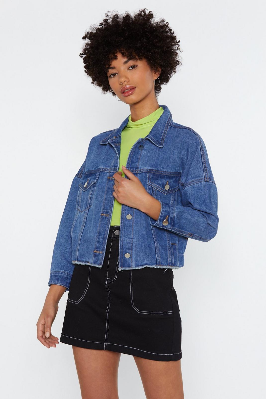 Easy For You to Fray Cropped Denim Jacket image number 1