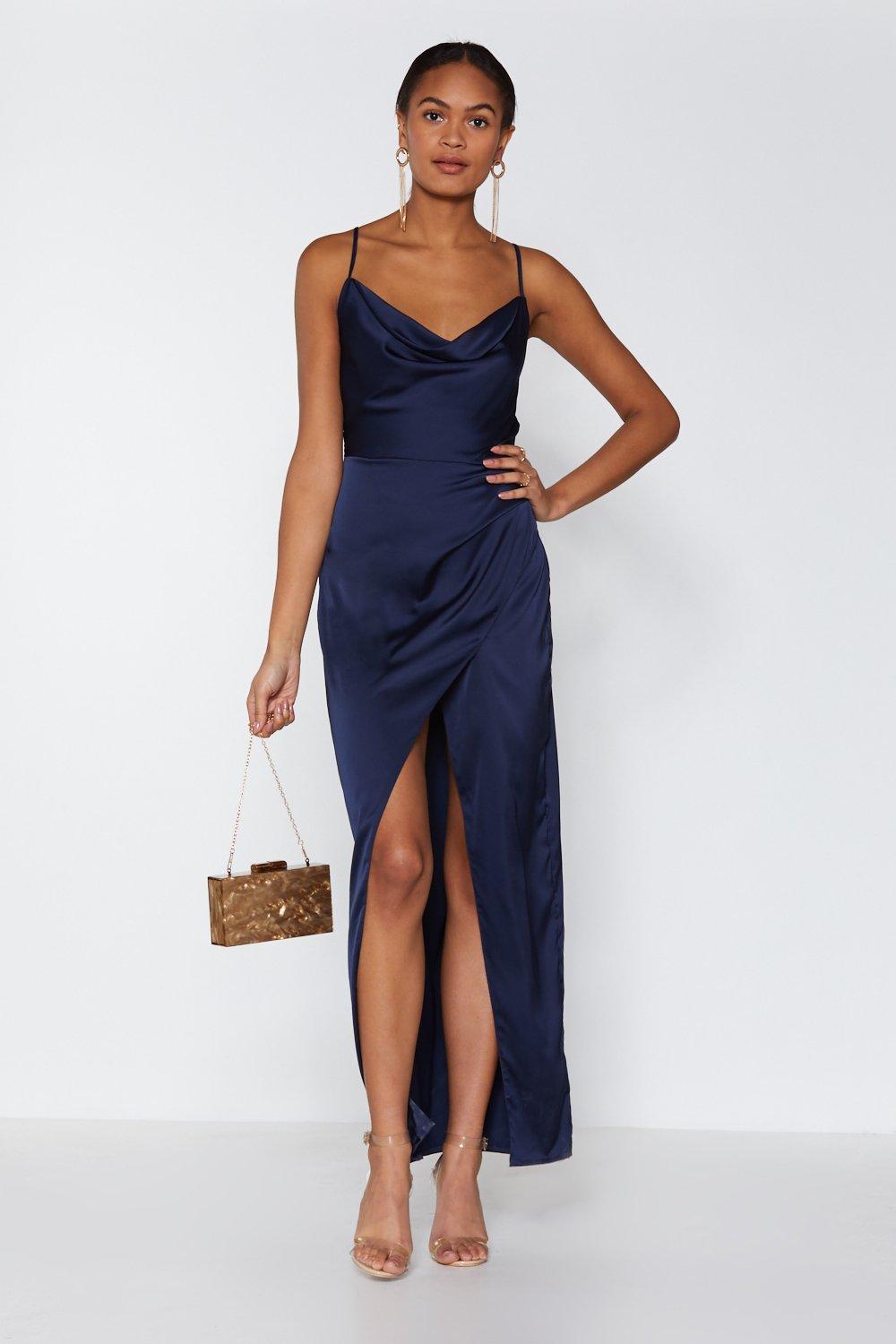 satin dress navy