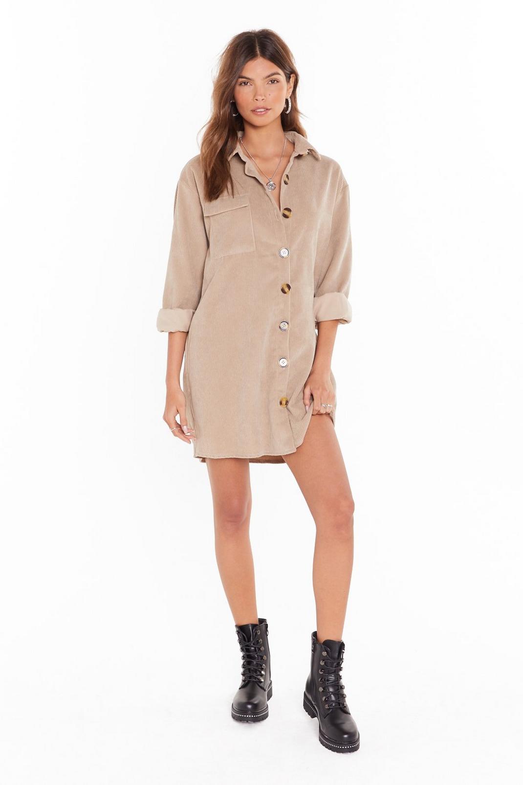 Stone Button Down Corduroy Shirt Dress image number 1