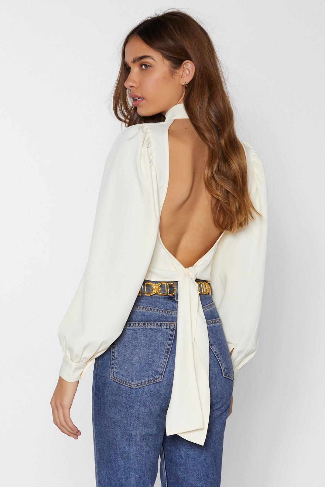 Cream Puff Sleeve Backless Tie Blouse image number 1