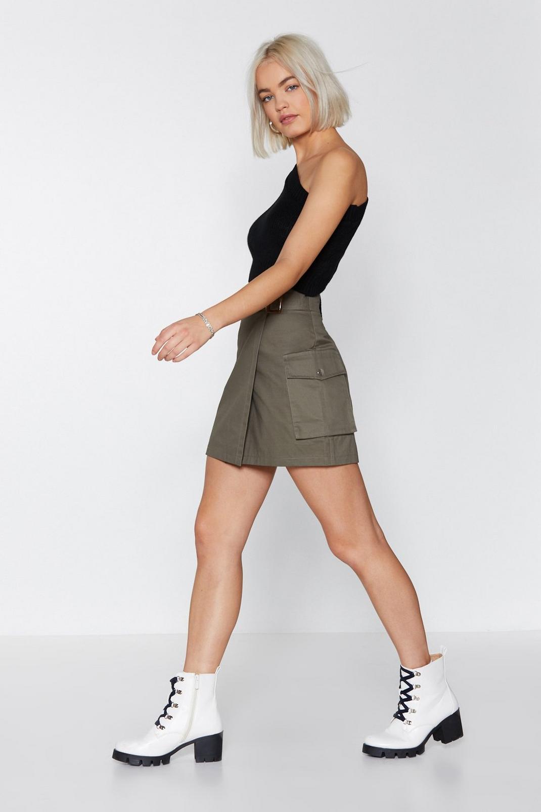 Khaki Cargo Belted Wrap Mini Skirt image number 1