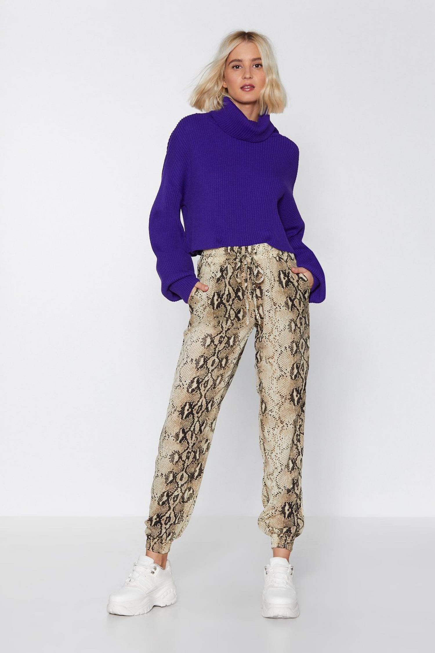 snake print jogger pants