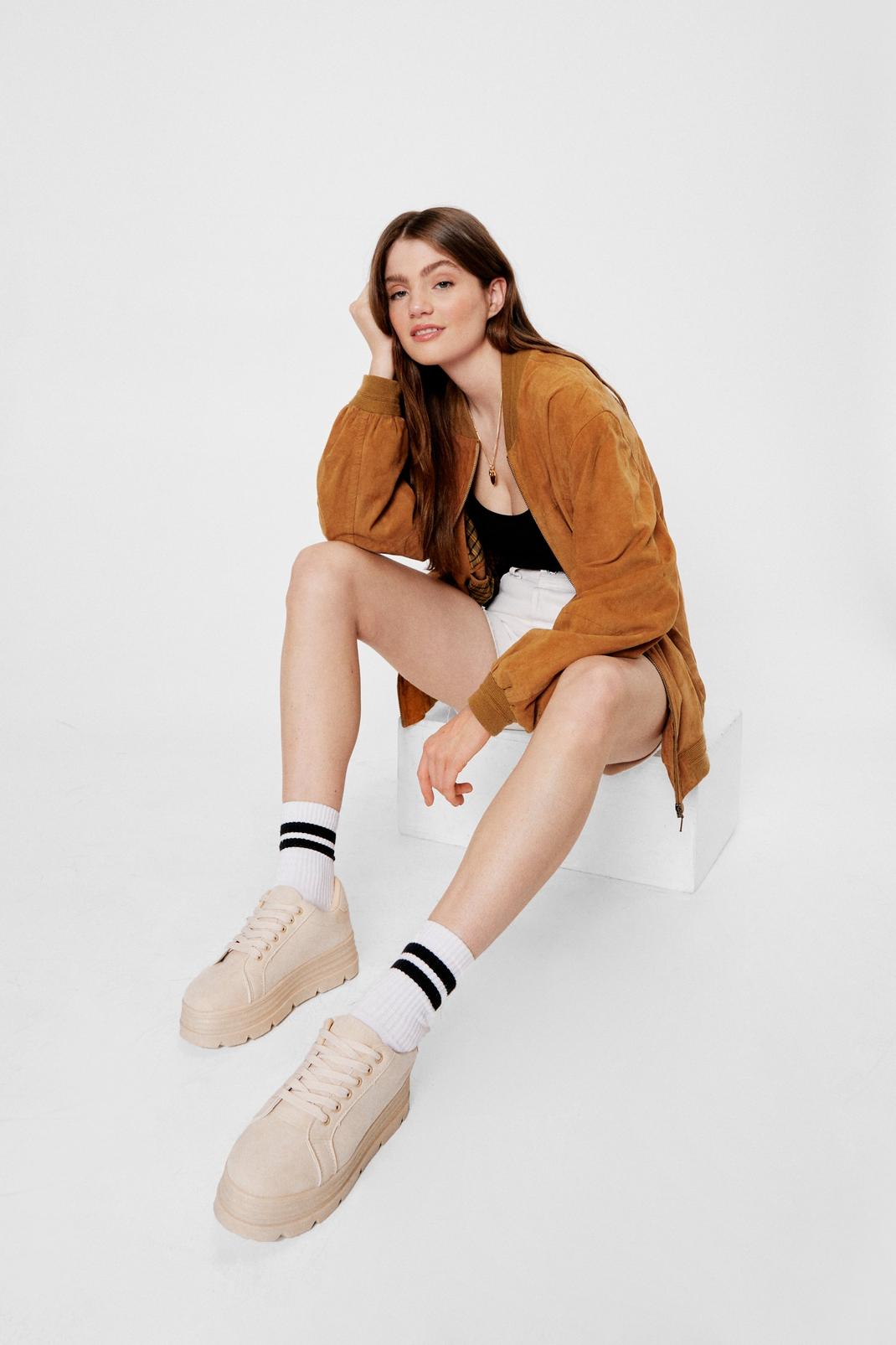 Beige Chunky Sole Platform Trainers image number 1