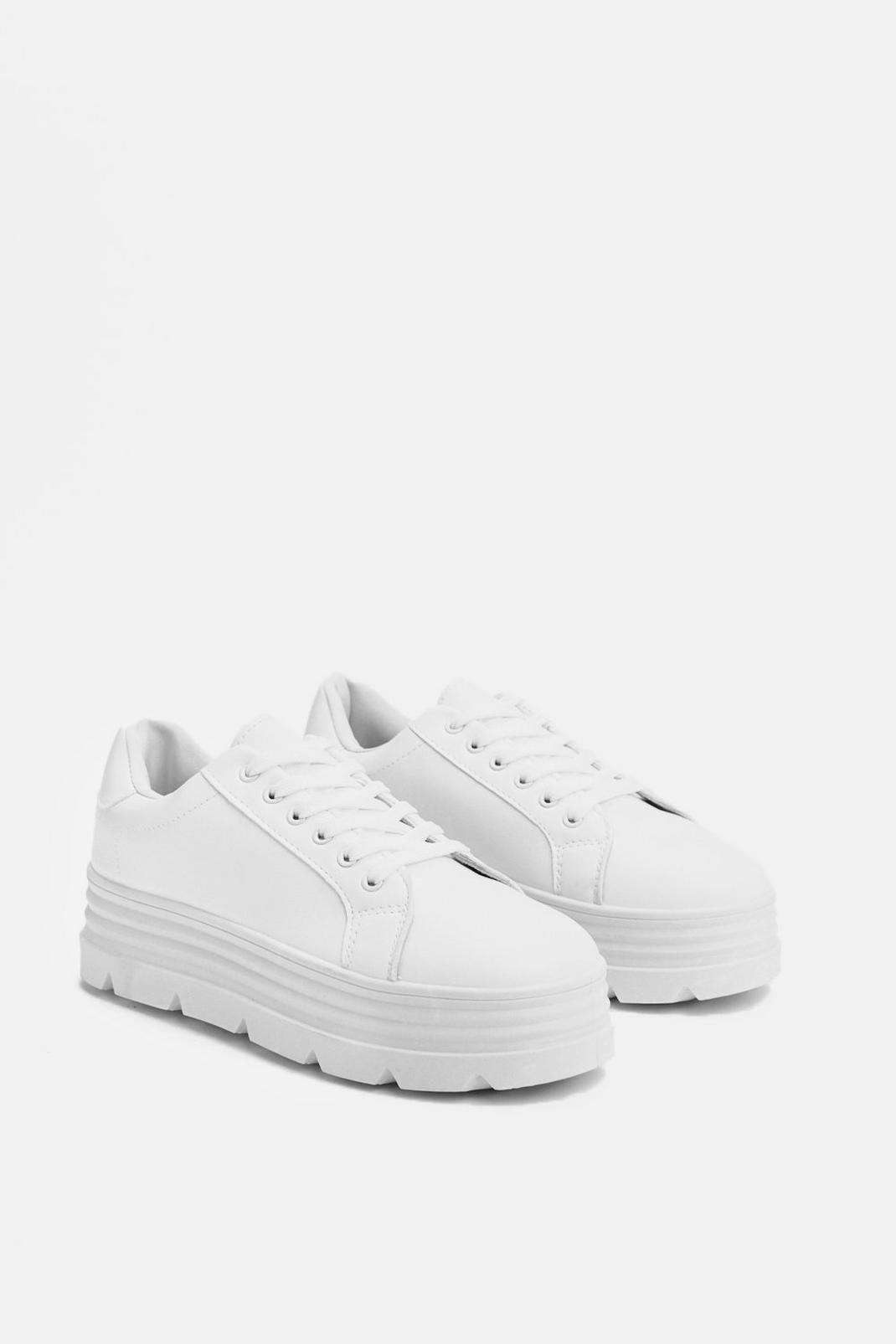 White Lace Up Cleated Chunky Sole Sneakers image number 1