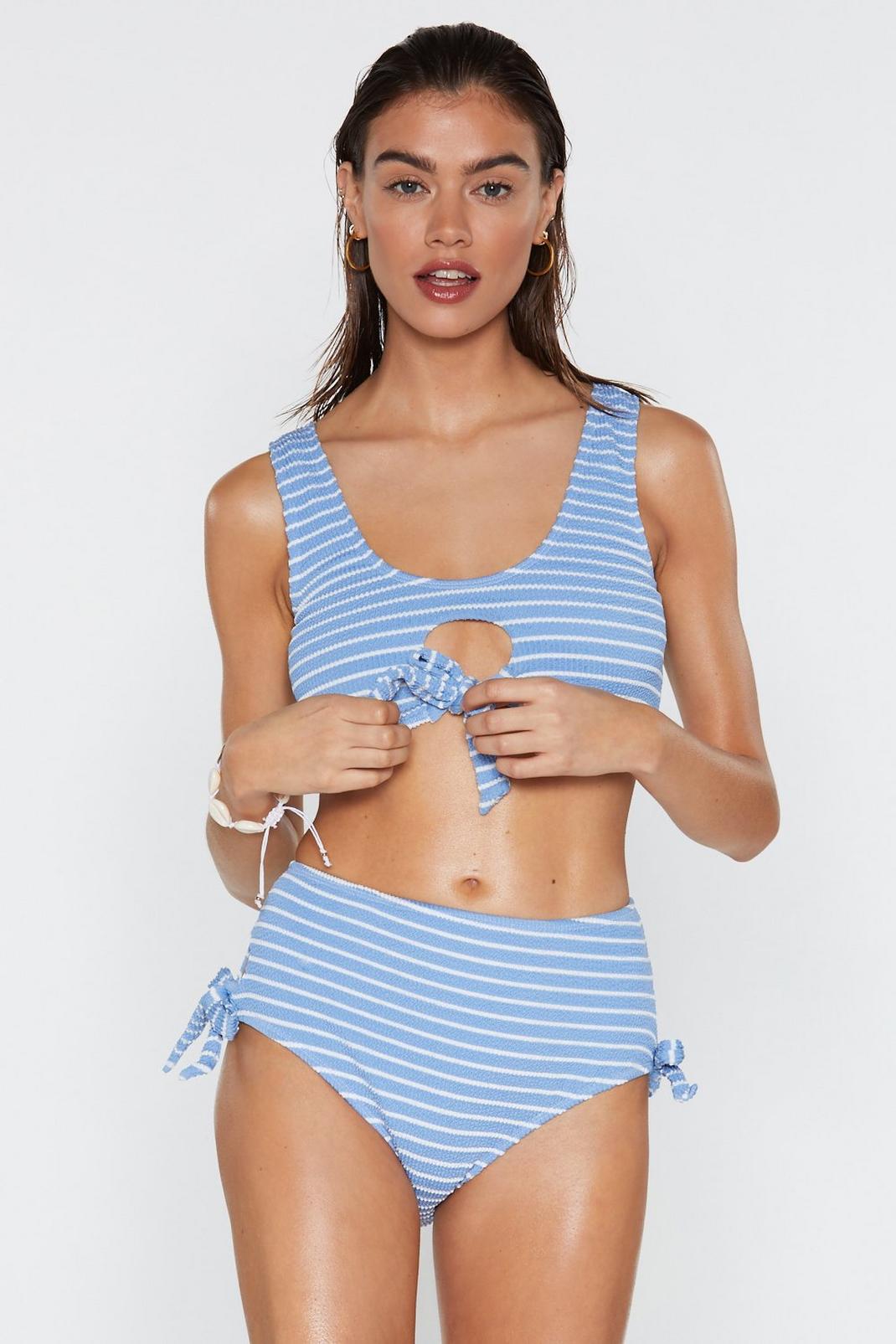 Line is of the Essence Striped Crinkle Bikini Top image number 1