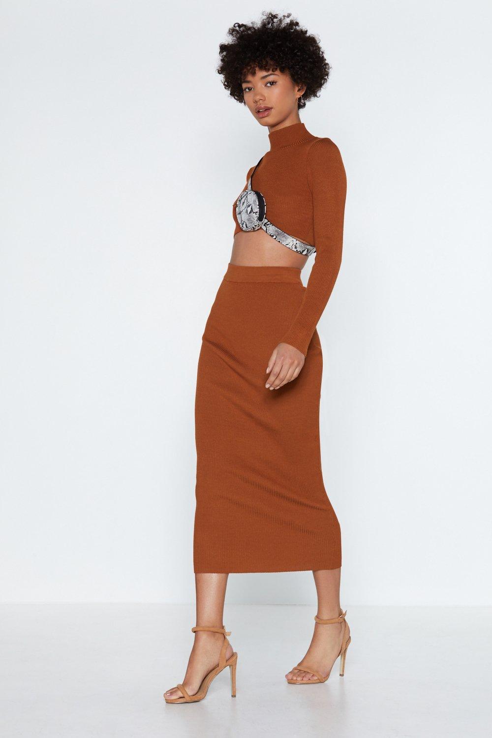 rust knit midi skirt