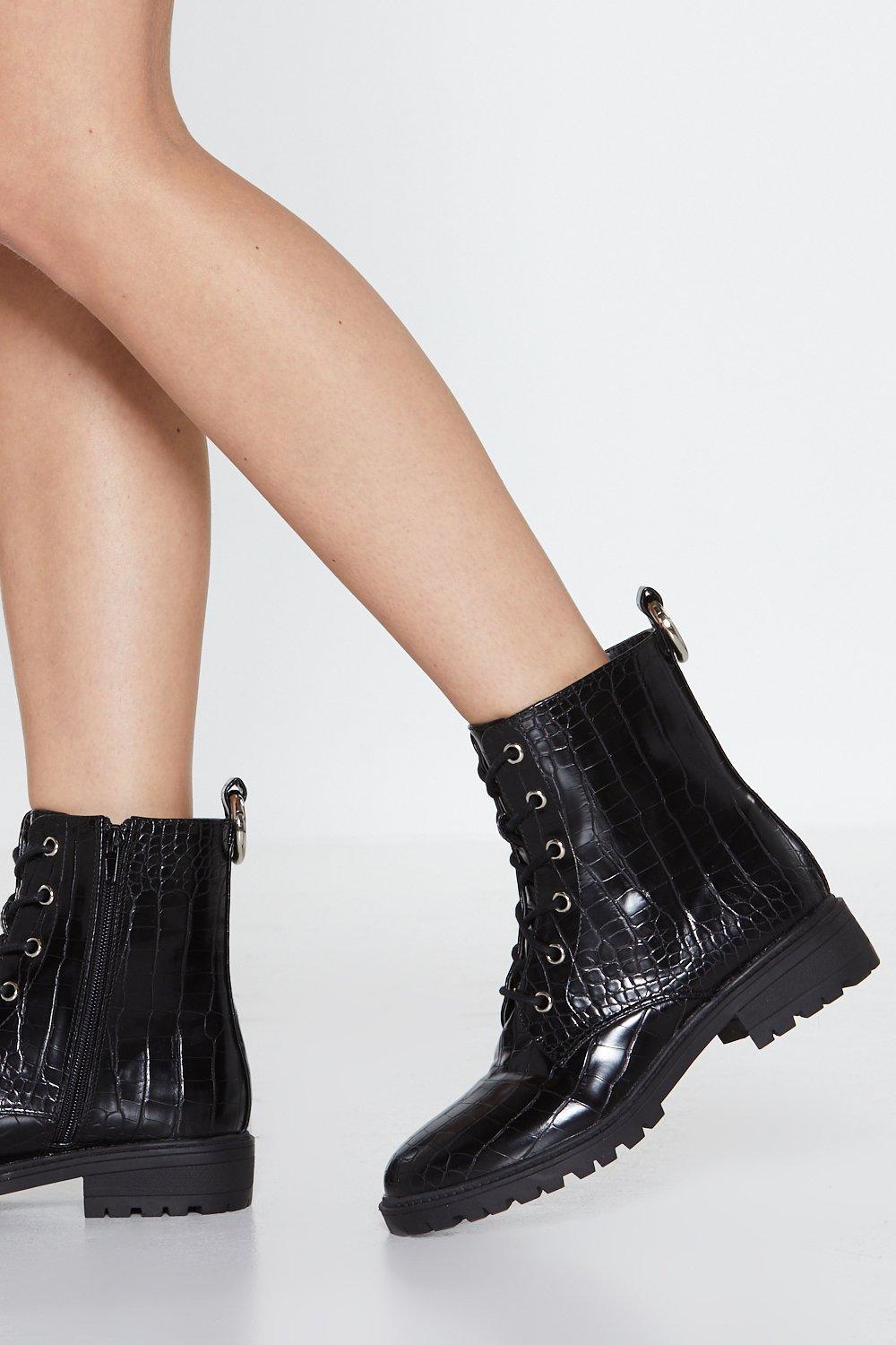 patent croc biker boots