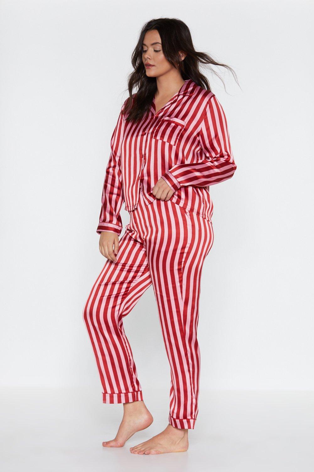 Just Like Candy Striped Satin Shirt and Pants Pajama Set