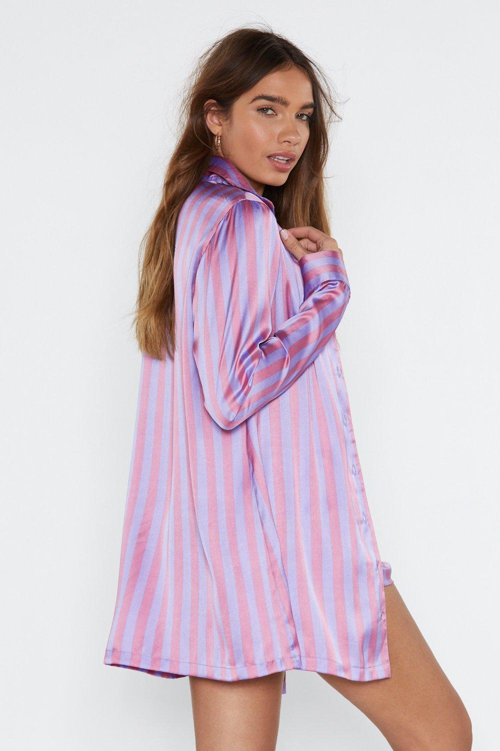 Candy Stripe Satin 3Pc Pajama Set & Headband