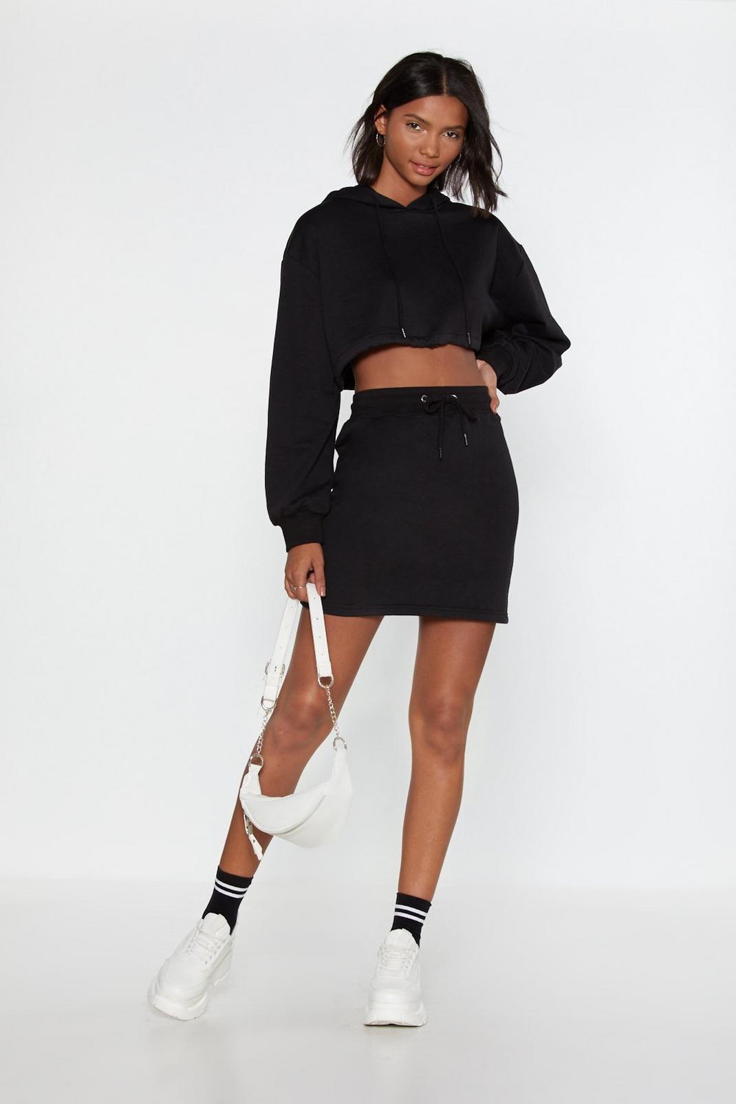 Black Get on Top Cropped Hoodie and Skirt Set image number 1