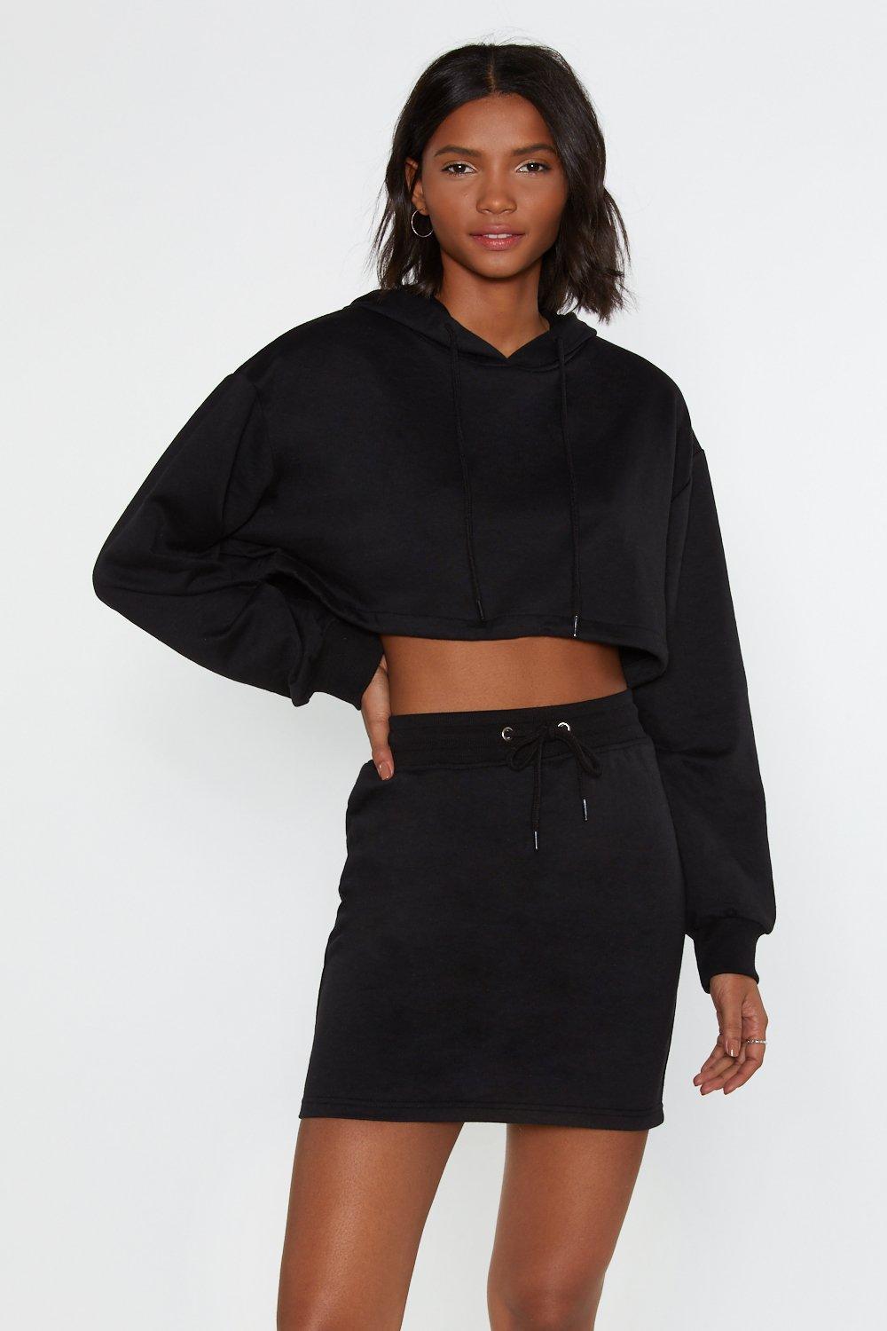 Get on Top Cropped Hoodie and Skirt Set