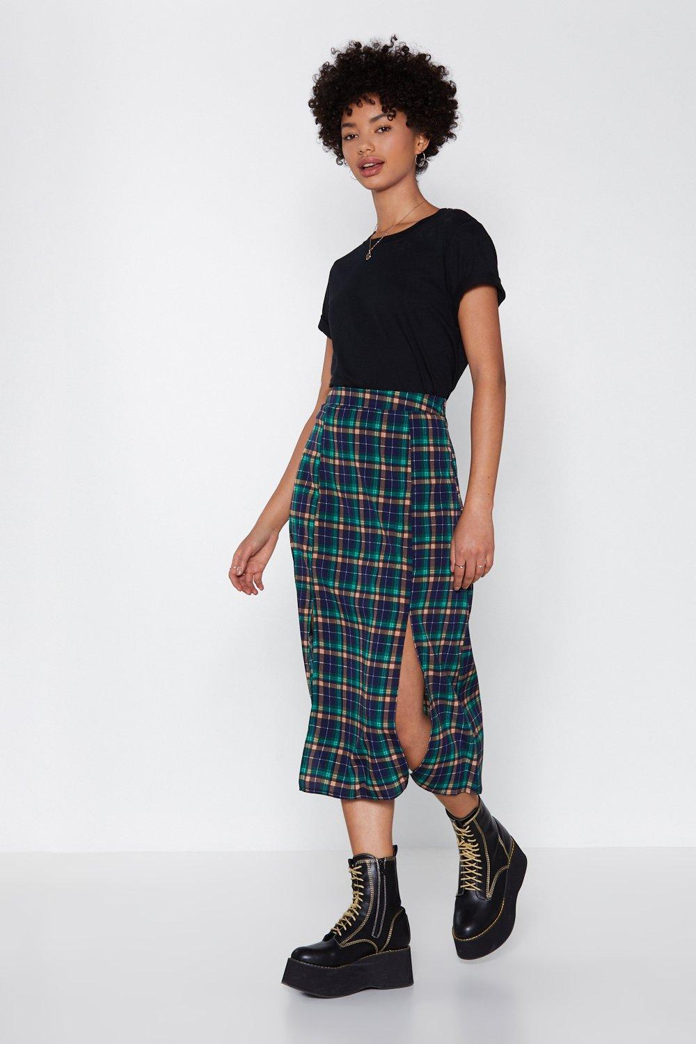 plaid midi skirt