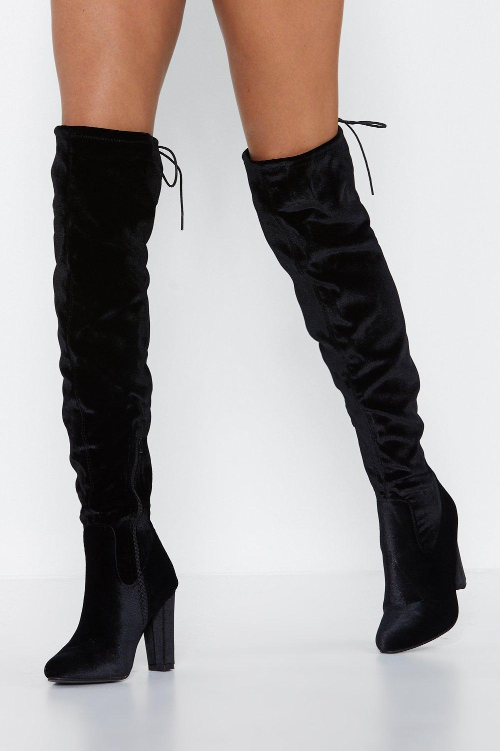 high knee velvet boots