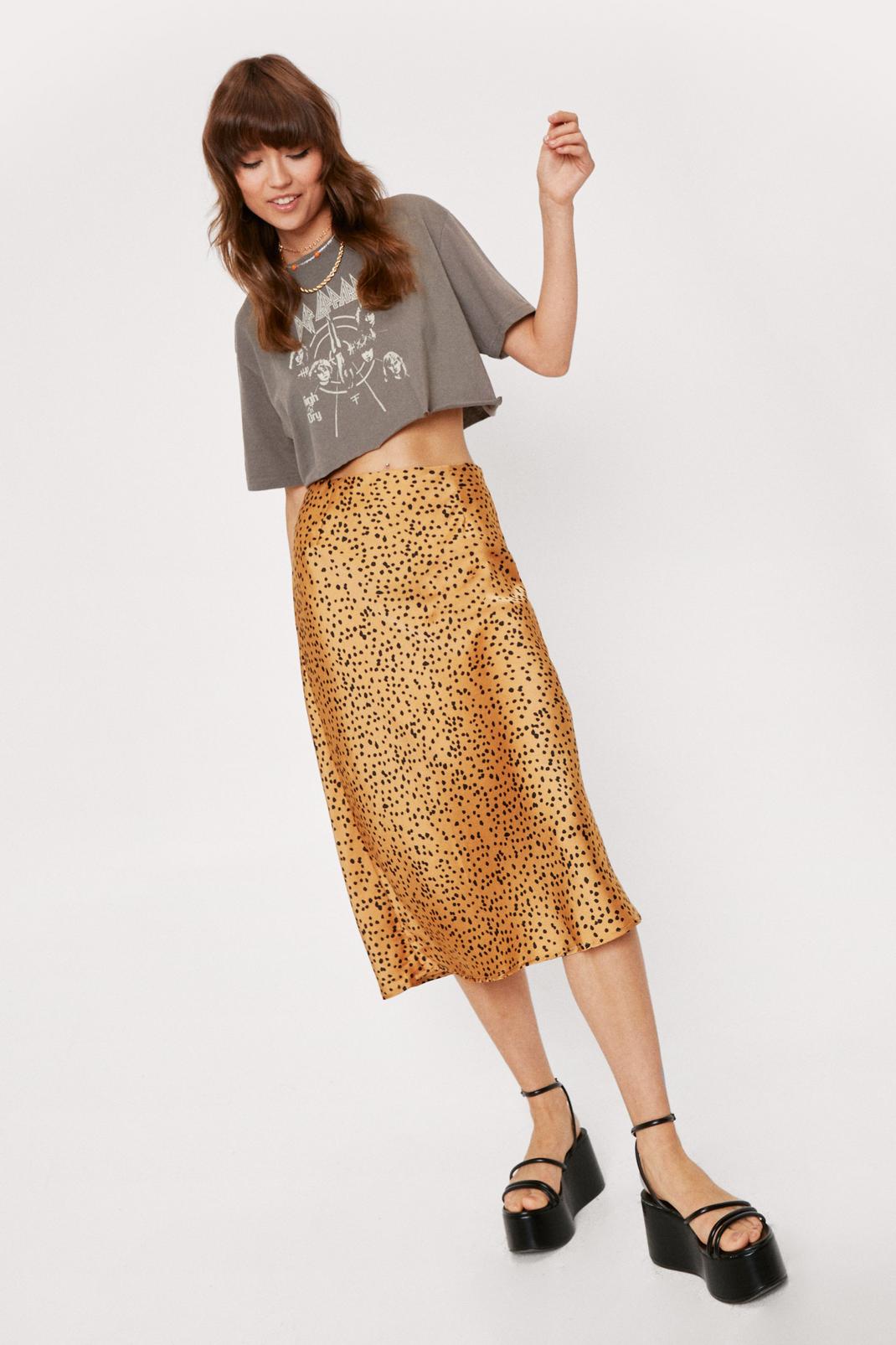 Gold Dalmatian Spot Satin Midi Skirt image number 1