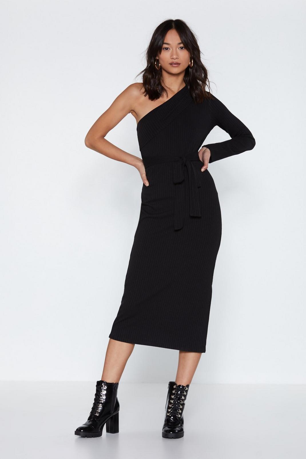 One Shoulder's All it Takes Ribbed Knit Dress image number 1