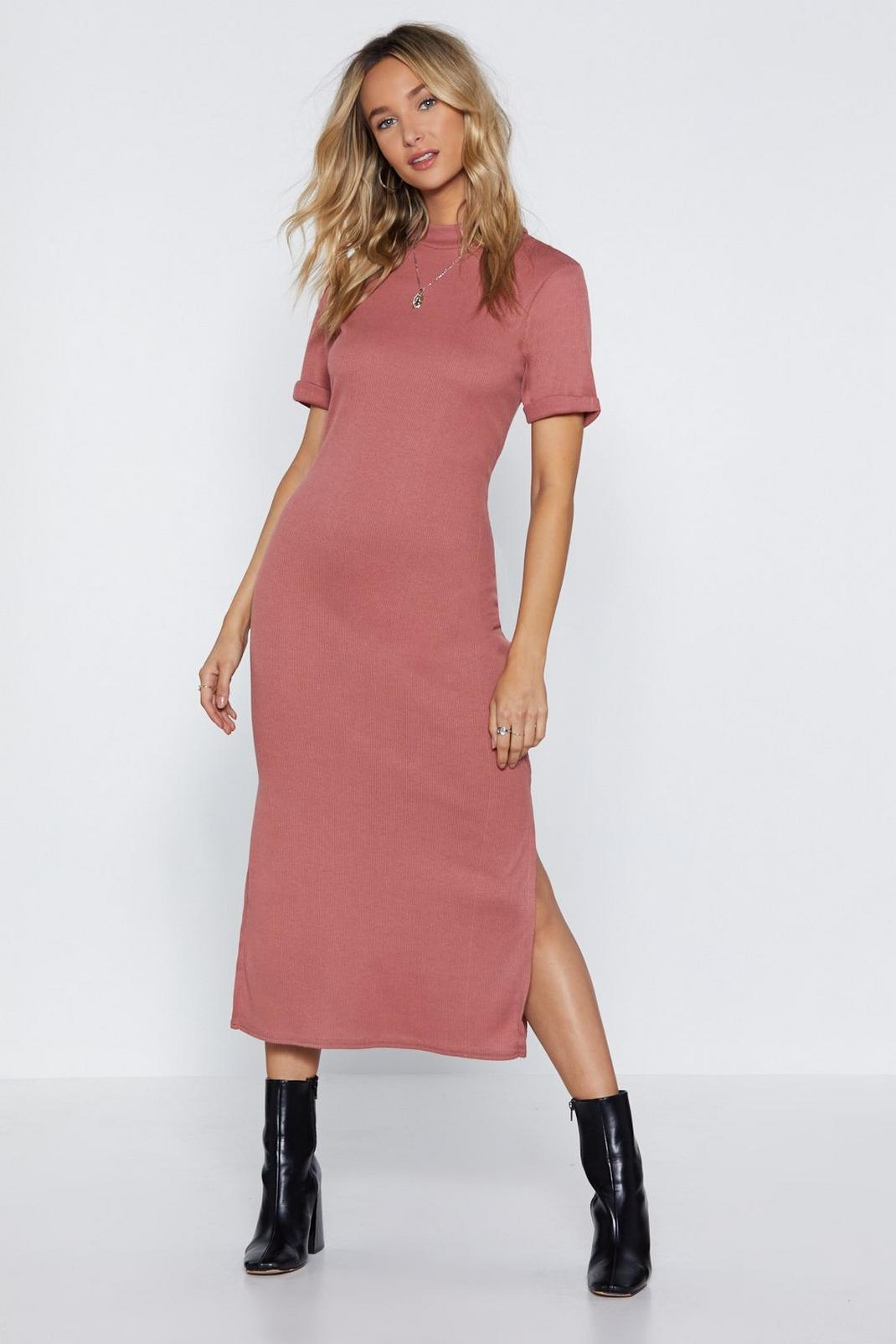 Rose Fitted High Neck T-Shirt Midi Dress image number 1
