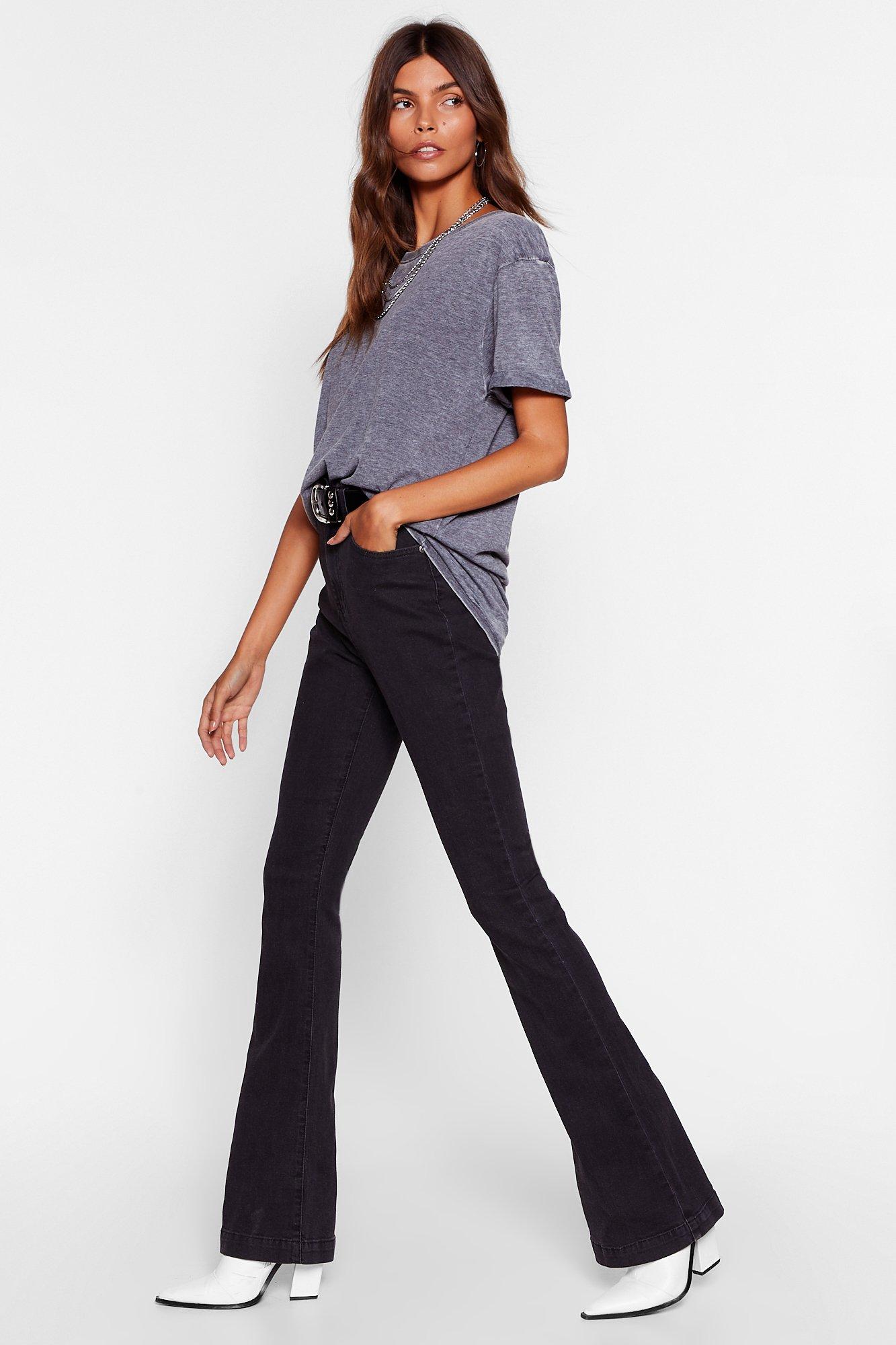 high rise flare black jeans