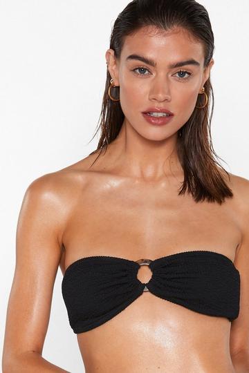 Black Bandeau O Ring Crinkle Bikini Top