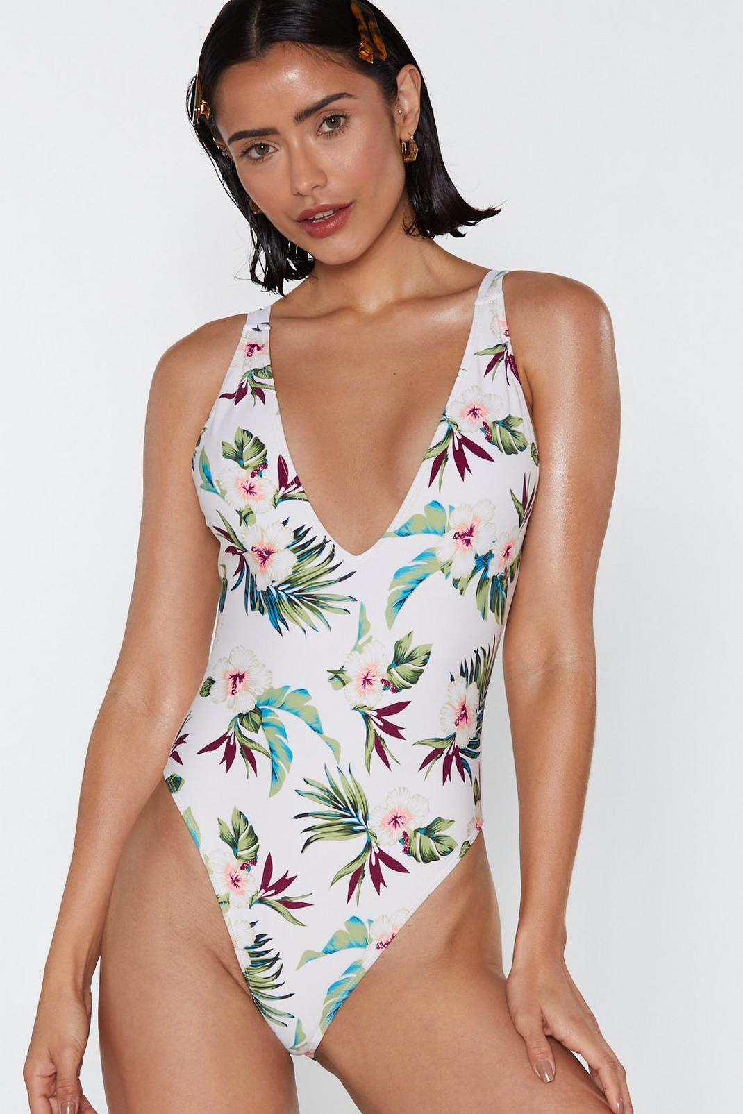 No Ifs or Buds Lace-Up Floral Swimsuit image number 1