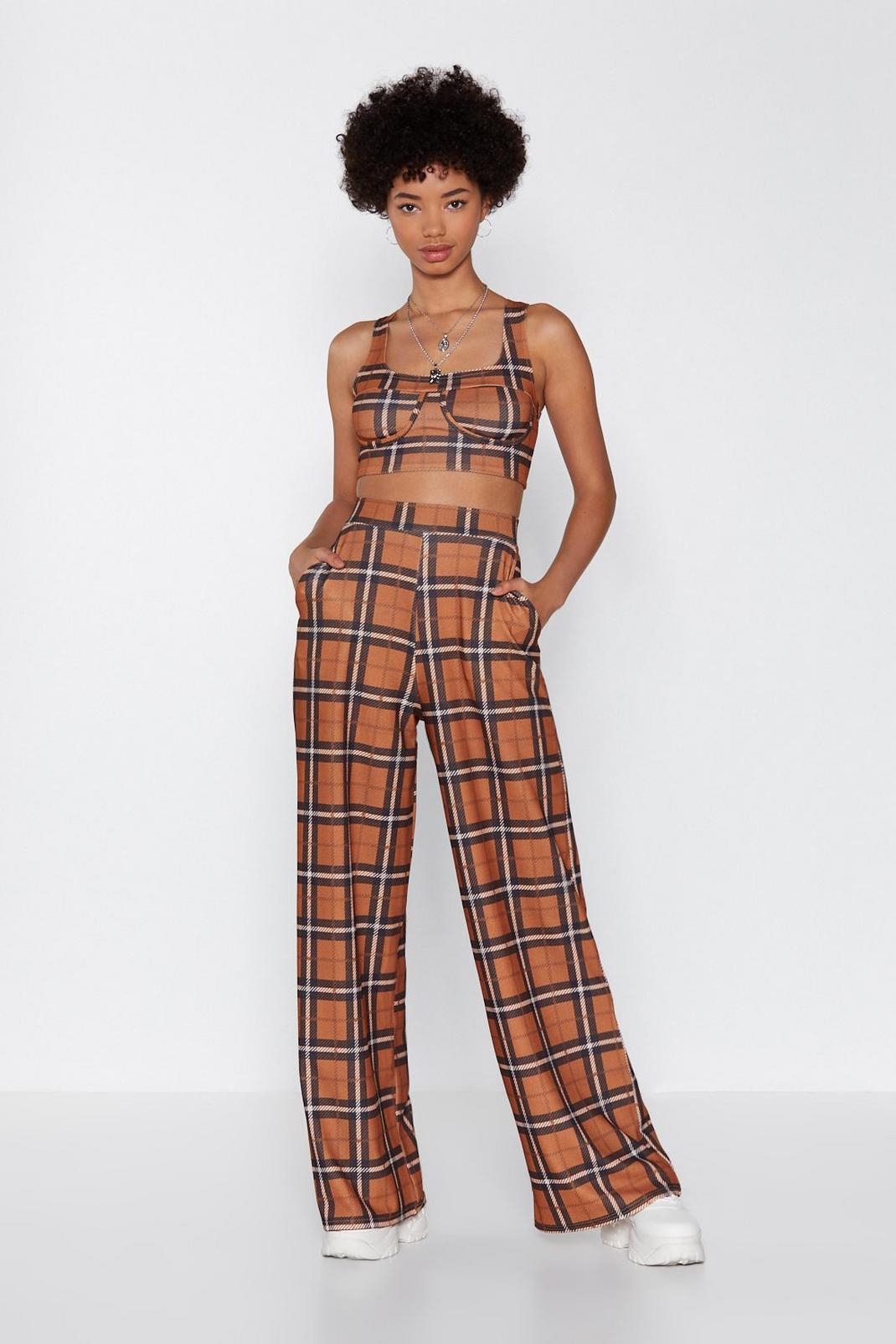 Plaid Hair Day Crop Top and Wide-Leg Set image number 1