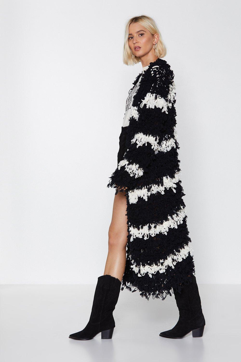 Black and white shaggy cardigan hotsell