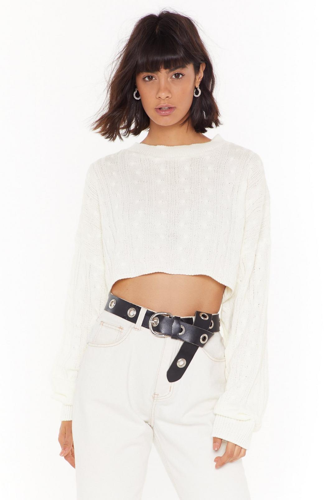 Cream Cropped Cable Knit Jumper image number 1