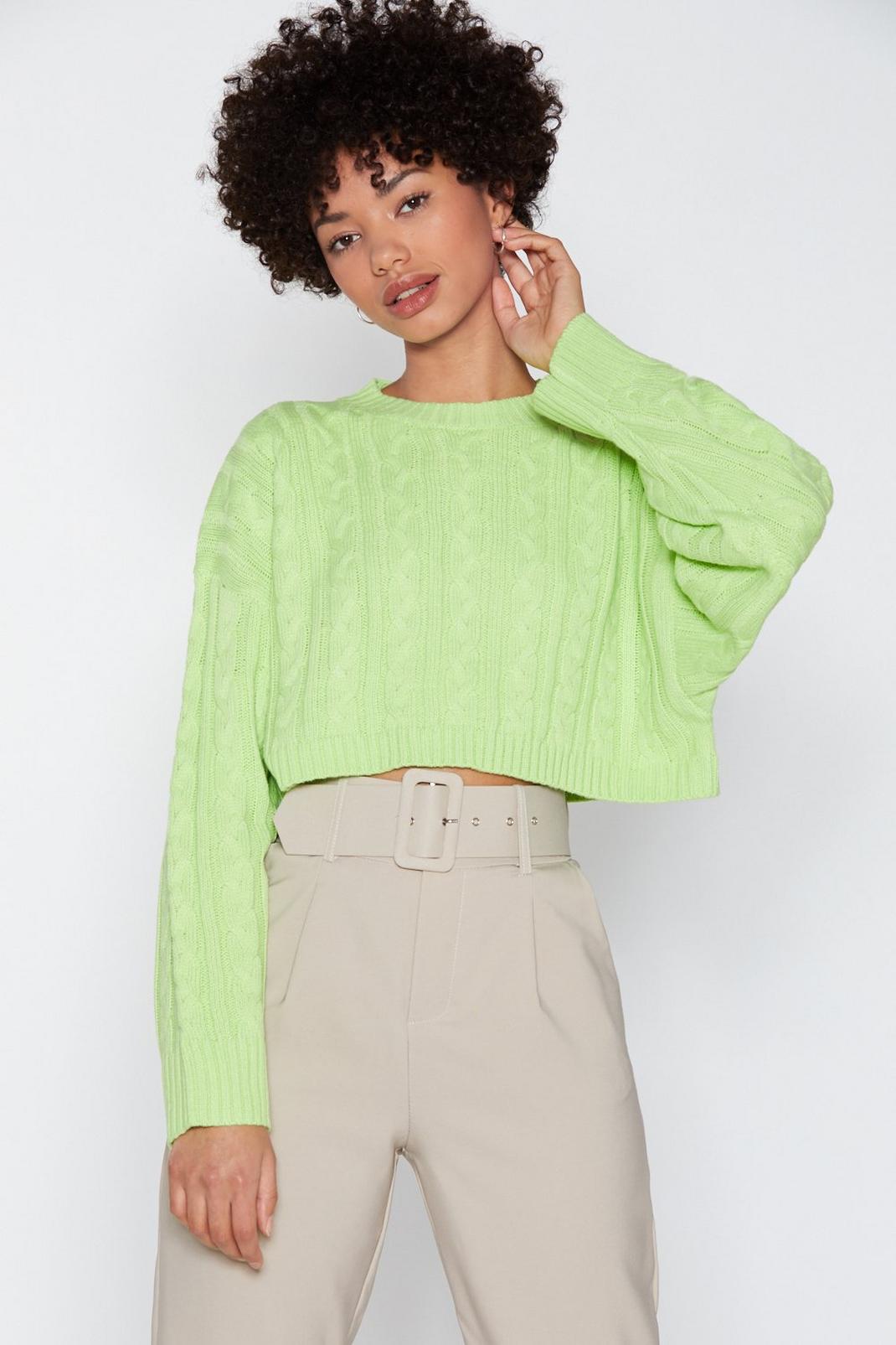 Green Cropped Cable Knit Jumper image number 1