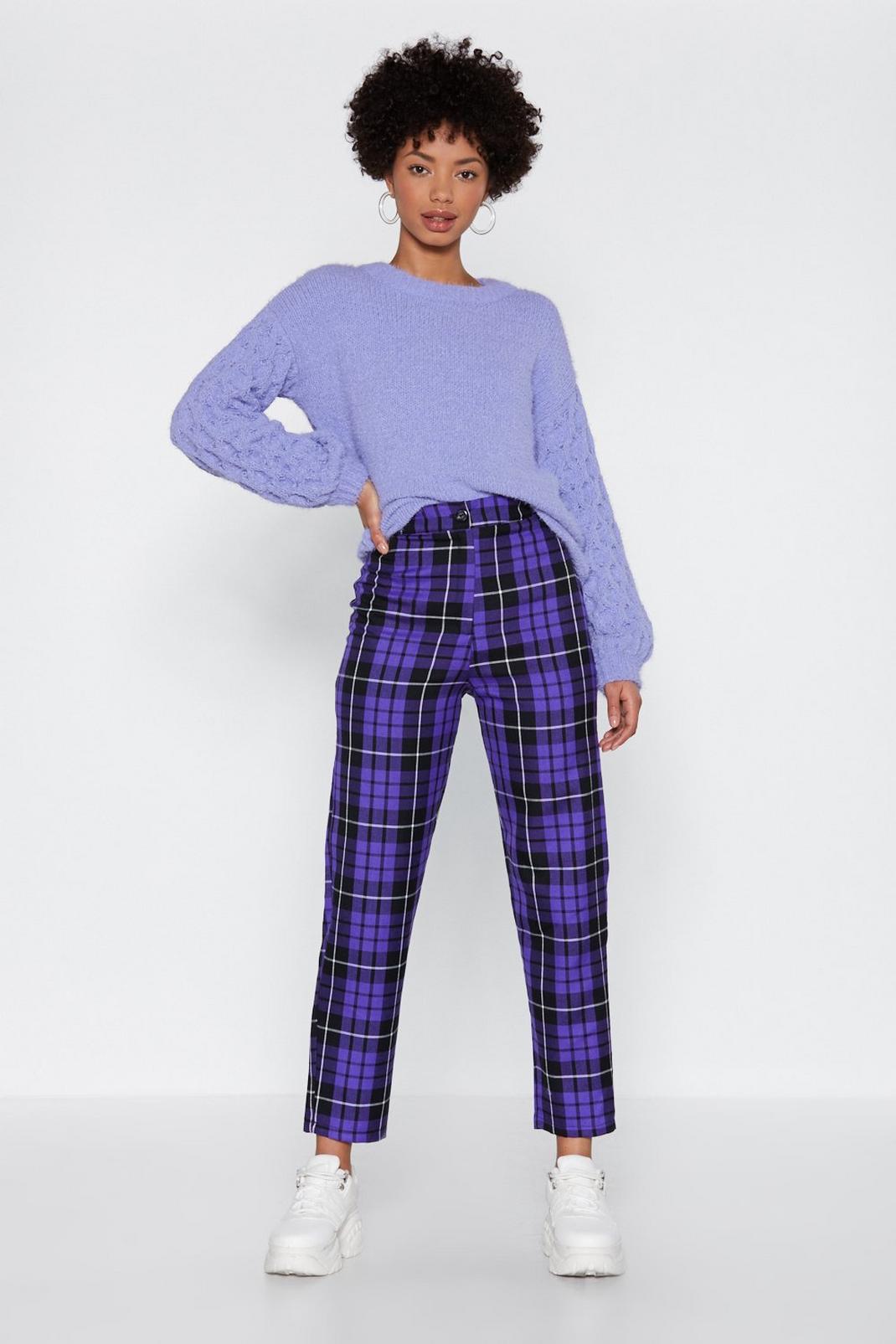 Pantalon fuselé à carreaux, Purple image number 1