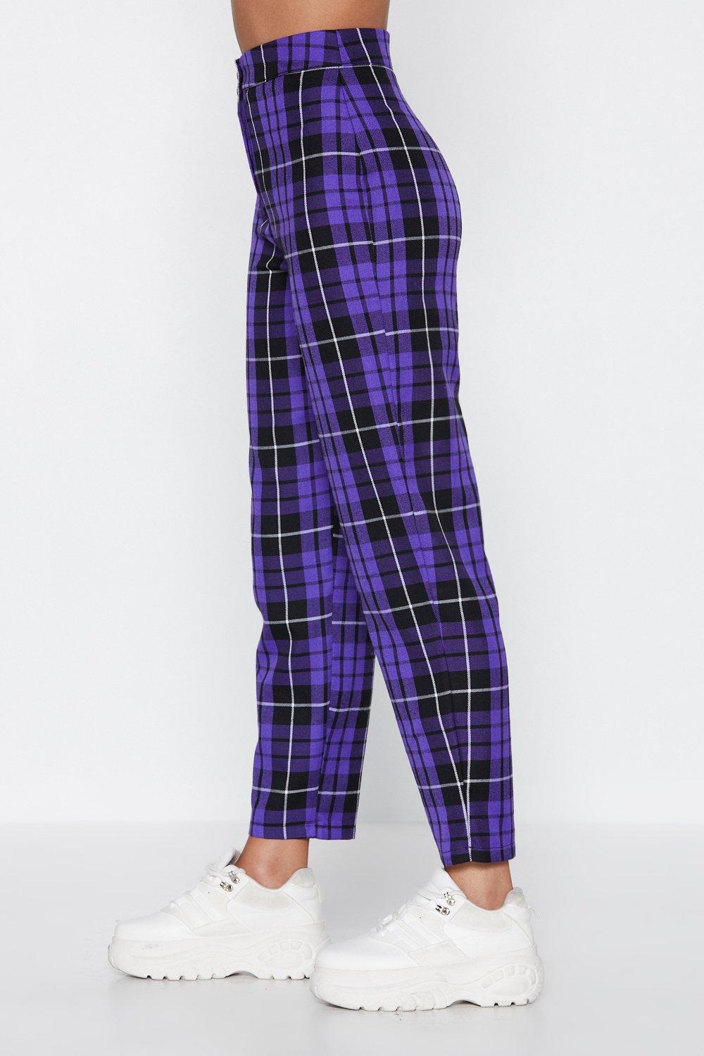 High waisted blue hot sale plaid pants