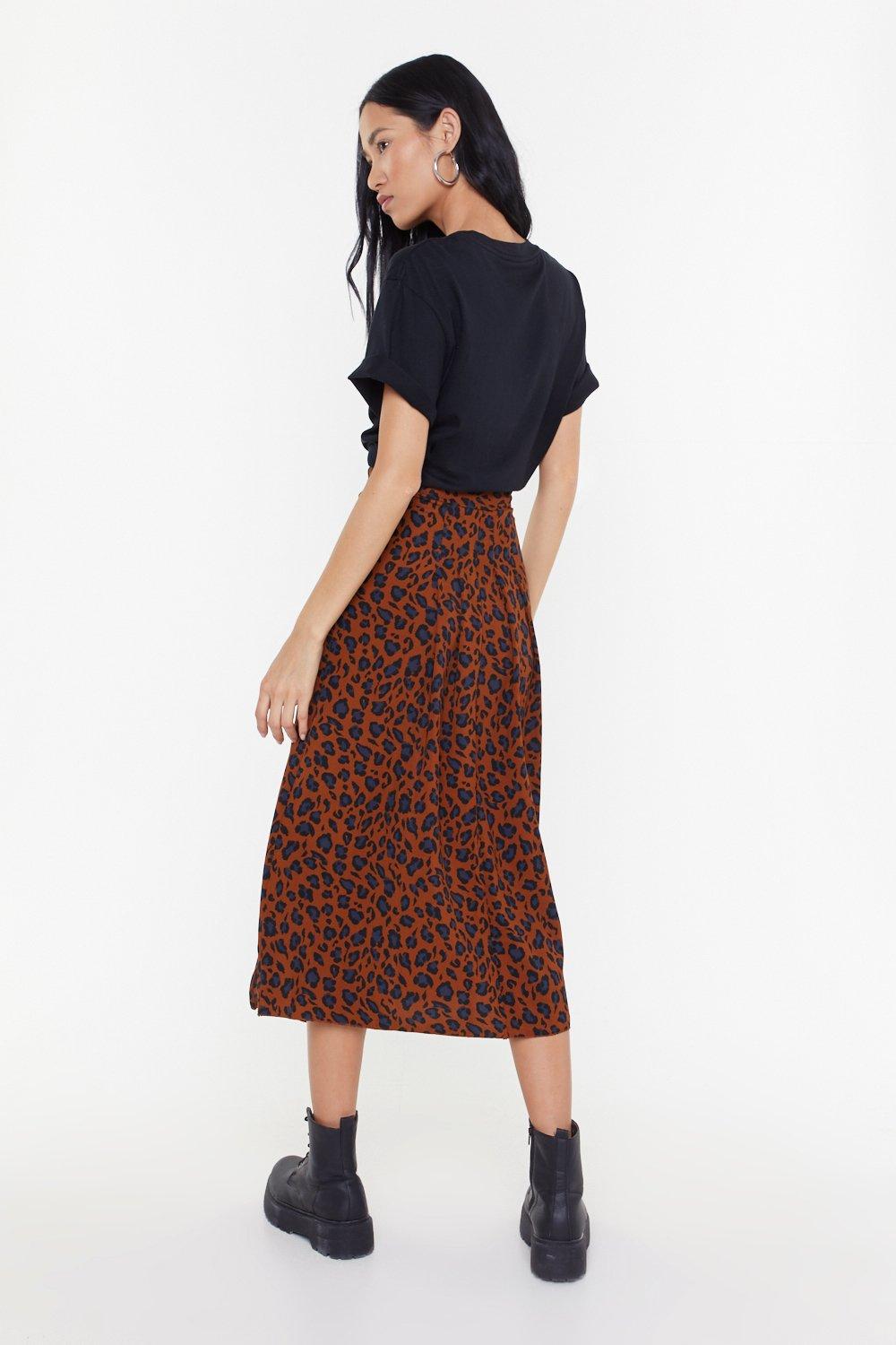 Leopard Print Double Split Midi Skirt