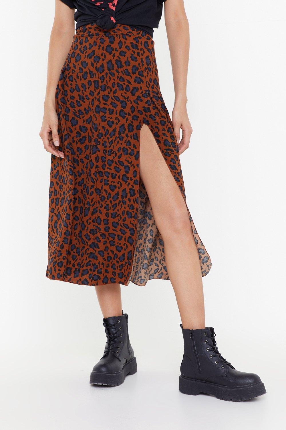 Animal print midi outlet split skirt