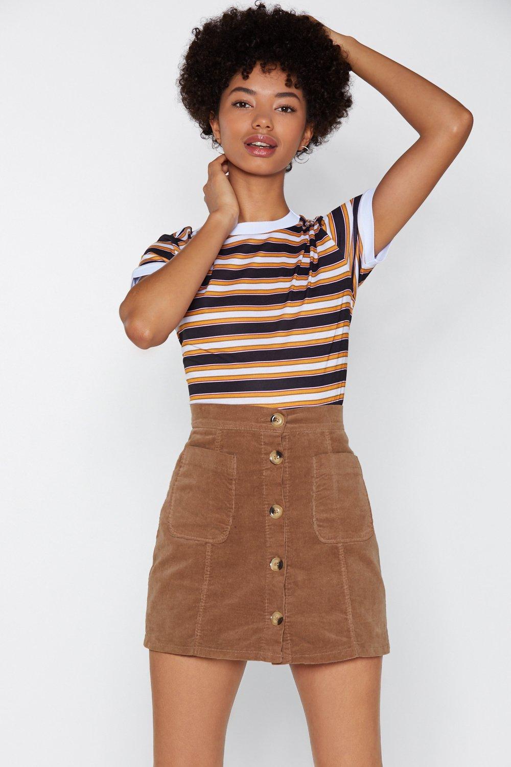 tan button skirt